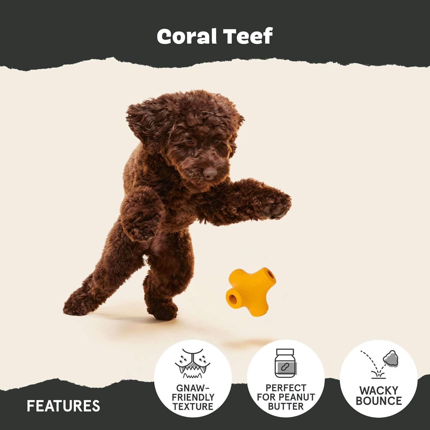 image:imageBarkbox Squash Dog Toy Natural Rubber Treat Dispensing Cream Scented amp Fun Wobble Design Dog Toy for Aggressive ChewersCoral Teef