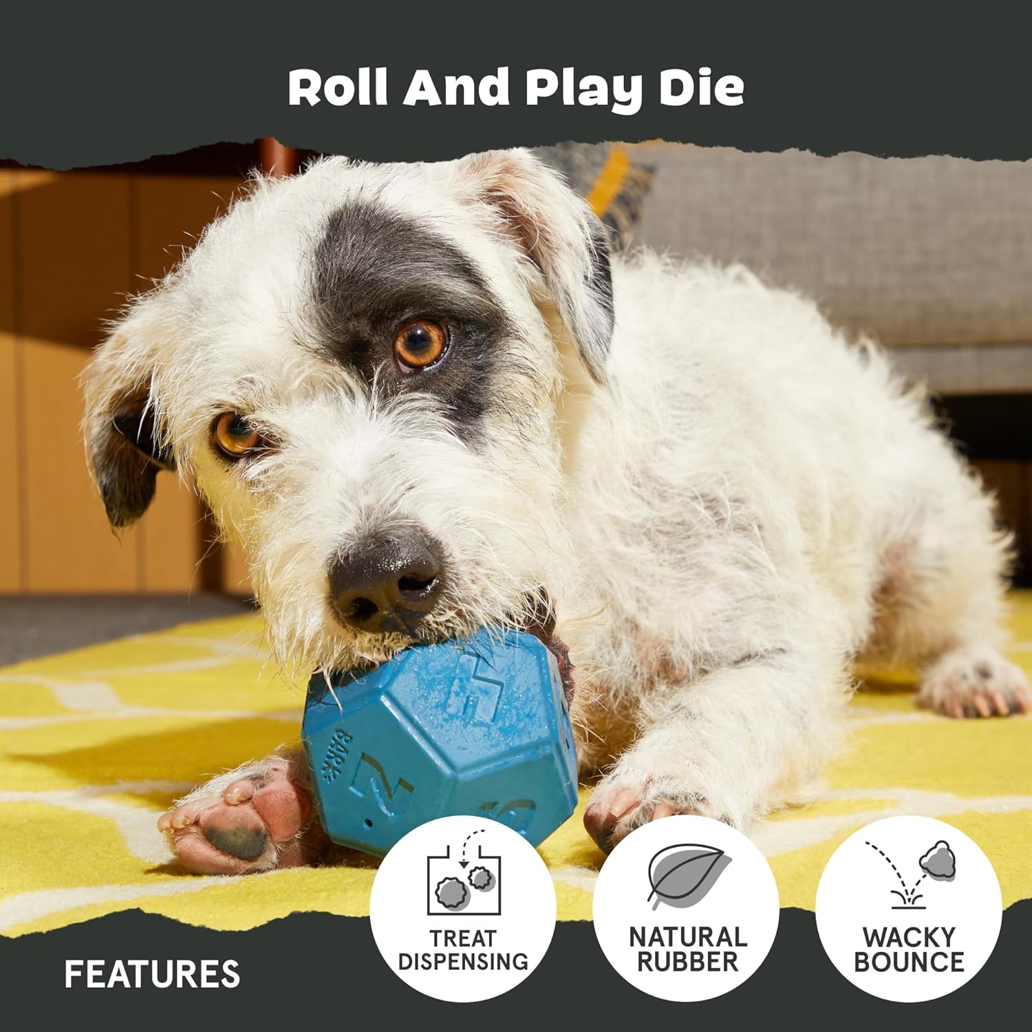 image:imageBarkbox Squash Dog Toy Natural Rubber Treat Dispensing Cream Scented amp Fun Wobble Design Dog Toy for Aggressive ChewersRoll and Play Die