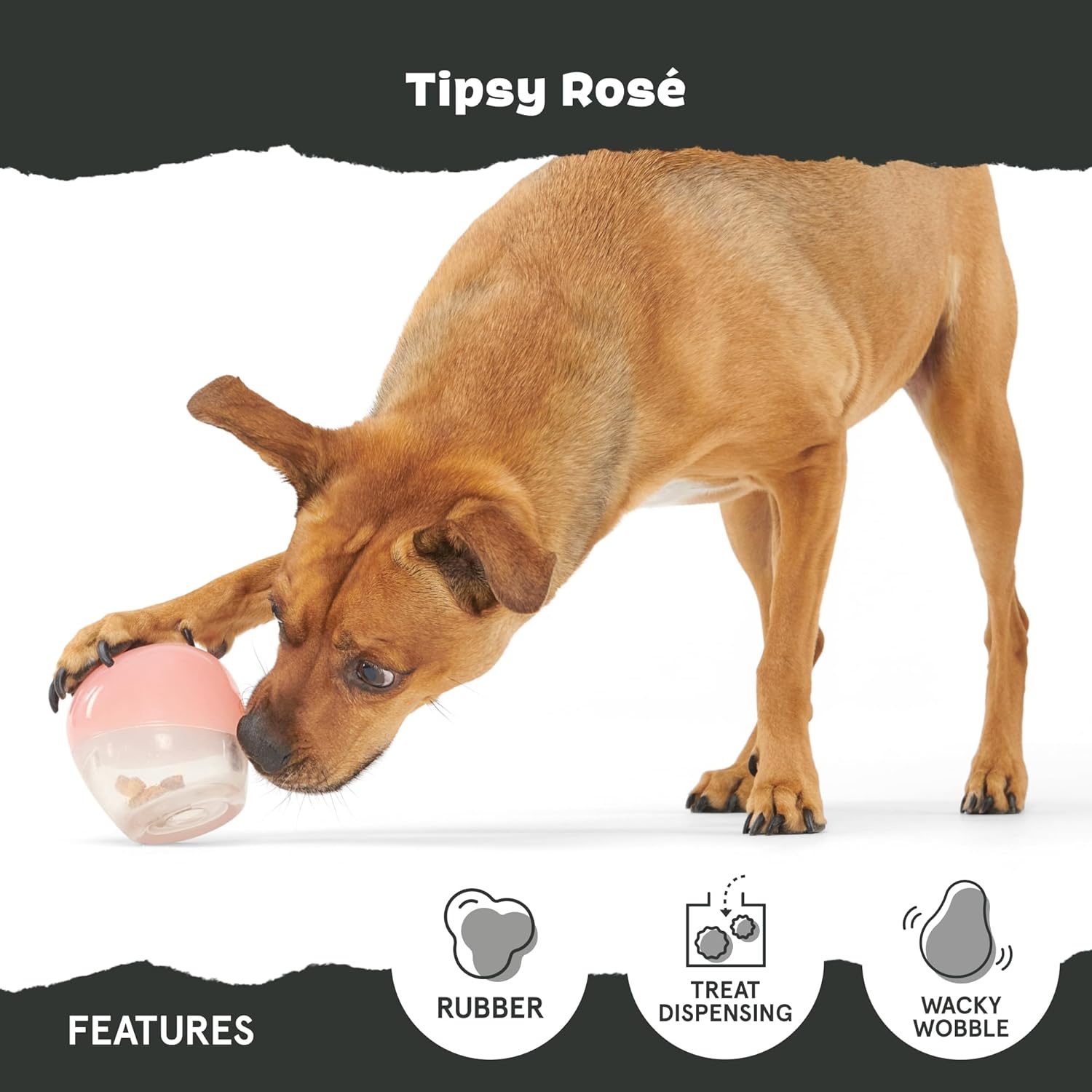 image:imageBarkbox Tipsy Ros Dog Toy for Aggressive Chewers Durable TreatDispensing Rubber Toy for Large Dogs Puppy Teething Toys amp Dog Toys to Keep Them BusyTipsy Ros