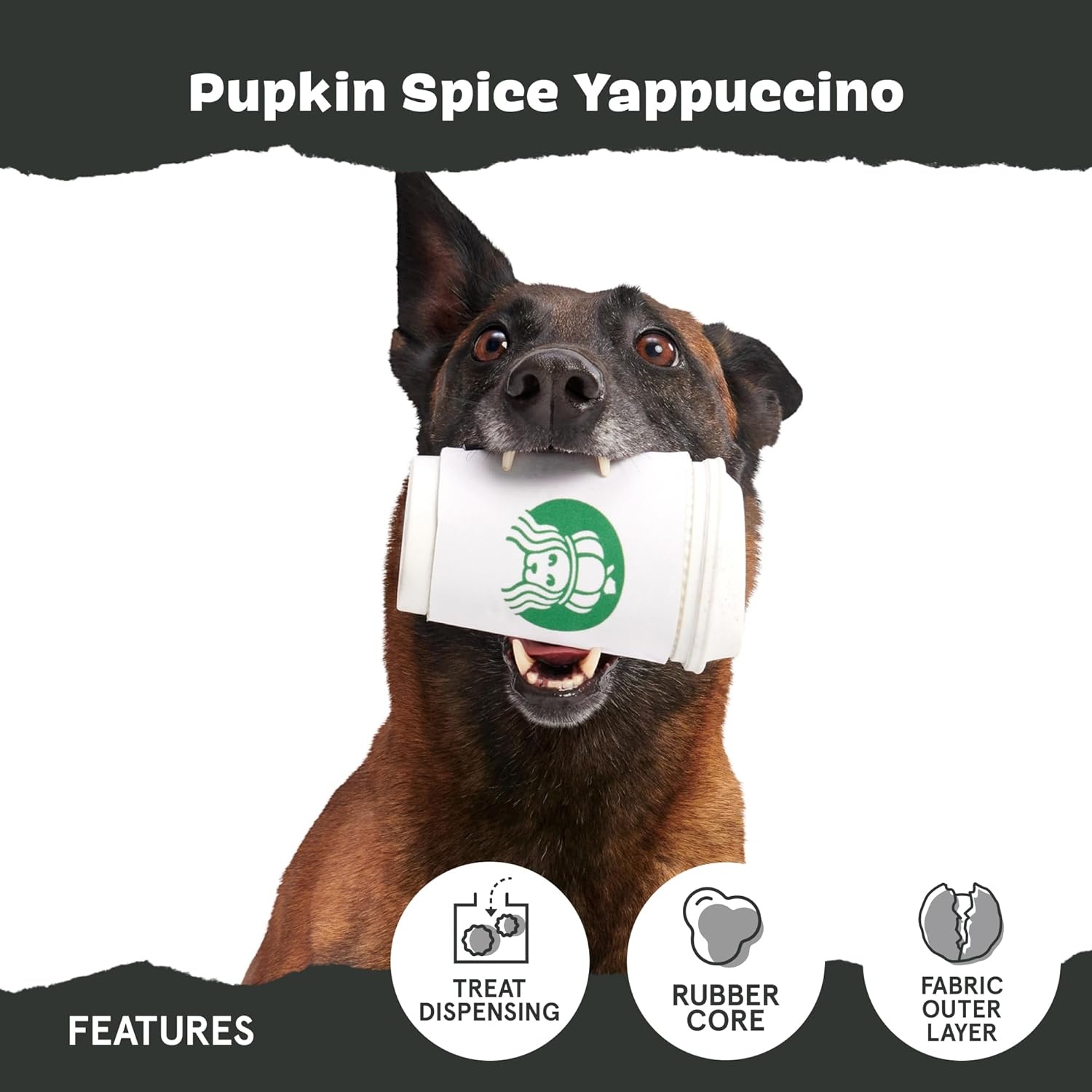 image:imageBarkbox Tipsy Toast Glass Treat Dispensing Dog Toys Puppy and Pet Toys for Medium to Large DogsPupkin Spice Latte