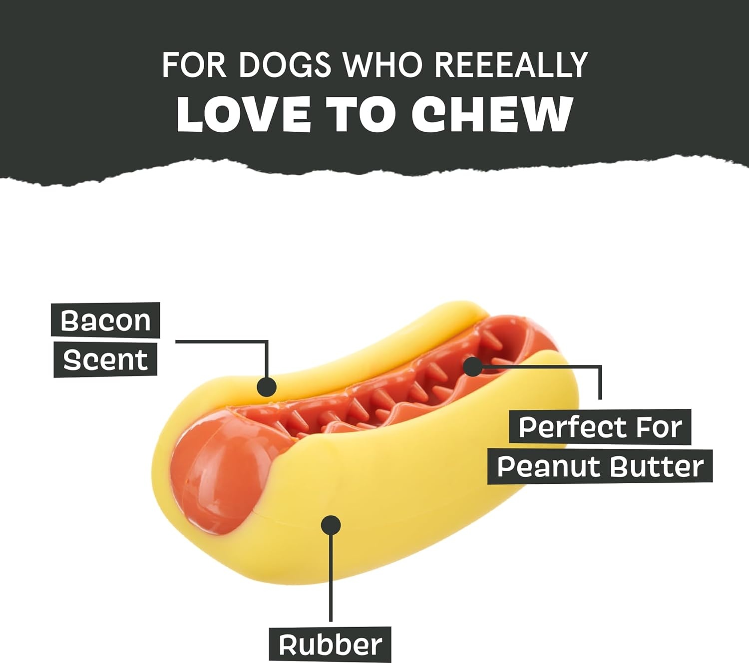 image:imageBarkbox Treat Meat Hot Dog Dog Toy BaconScented Rubber Chew Toy for Medium Dogs Durable Dog Toys for Aggressive Chewers amp Puppy Teething ToysTreat Meat Hot Dog