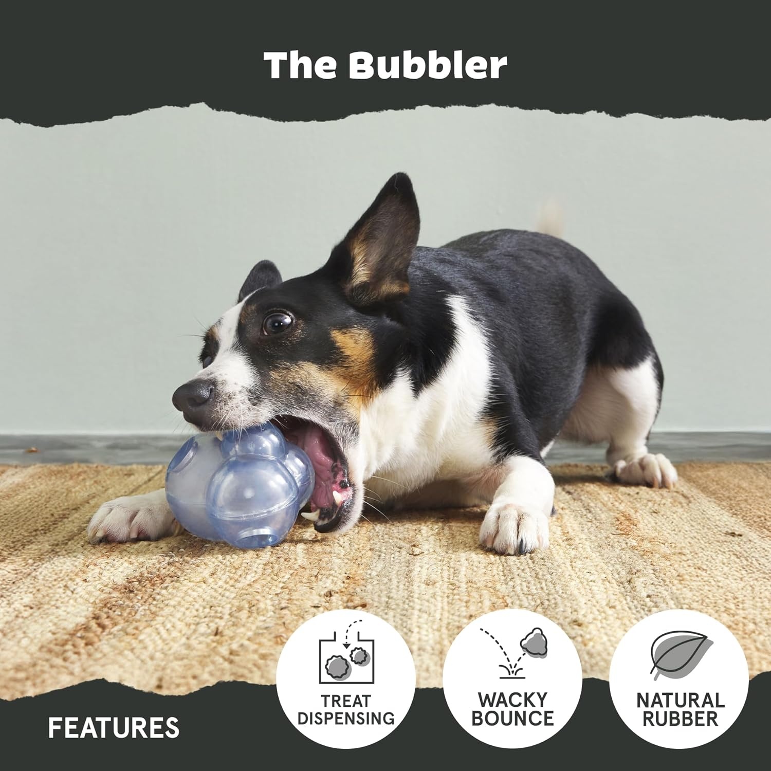image:imageBarkbox Bubbler Treat Dispensing Dog Toy for Medium Dogs Wacky Bounce for Playful Pups Who Love a Challenge and Engaging FunBubbler
