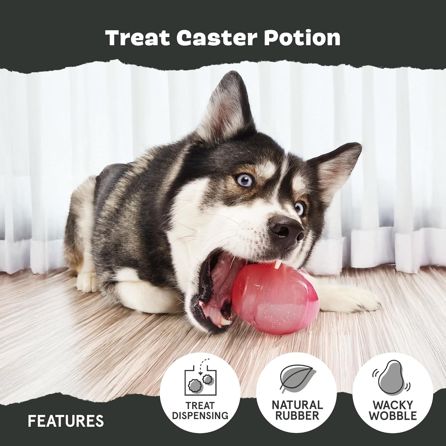 image:imageBarkbox Bubbler Treat Dispensing Dog Toy for Medium Dogs Wacky Bounce for Playful Pups Who Love a Challenge and Engaging FunTreat Caster Potion