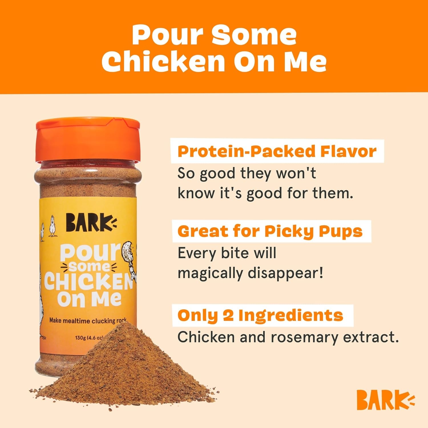 image:imageBarkbox Chicken Dog Treat Topper High Protein Ingredients for All Breeds Rosemary Extract for Large amp Small Breeds Elevate Dog Food Dining Shake amp Pour for Dog BowlsPour Some Chicken on Me