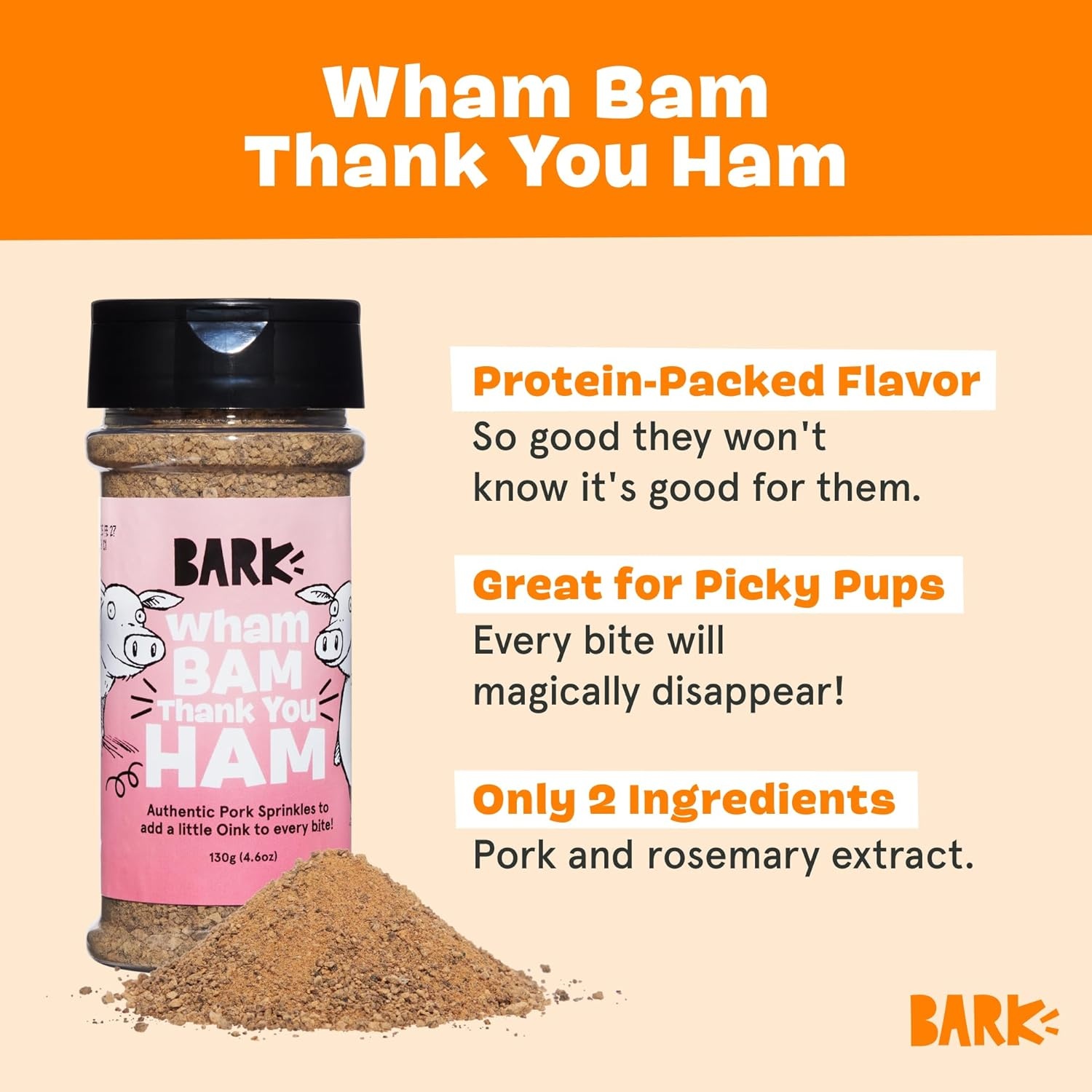image:imageBarkbox Chicken Dog Treat Topper High Protein Ingredients for All Breeds Rosemary Extract for Large amp Small Breeds Elevate Dog Food Dining Shake amp Pour for Dog BowlsWham Bam Thank You Ham