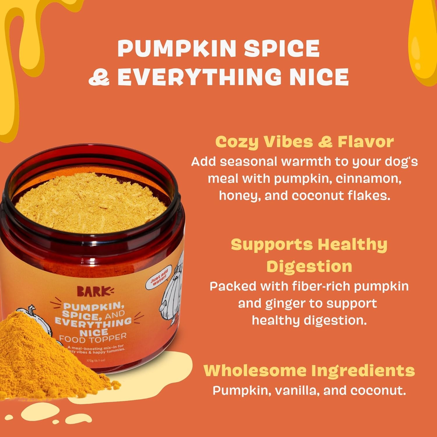 image:imageBarkbox Chicken Dog Treat Topper High Protein Ingredients for All Breeds Rosemary Extract for Large amp Small Breeds Elevate Dog Food Dining Shake amp Pour for Dog BowlsPumpkin