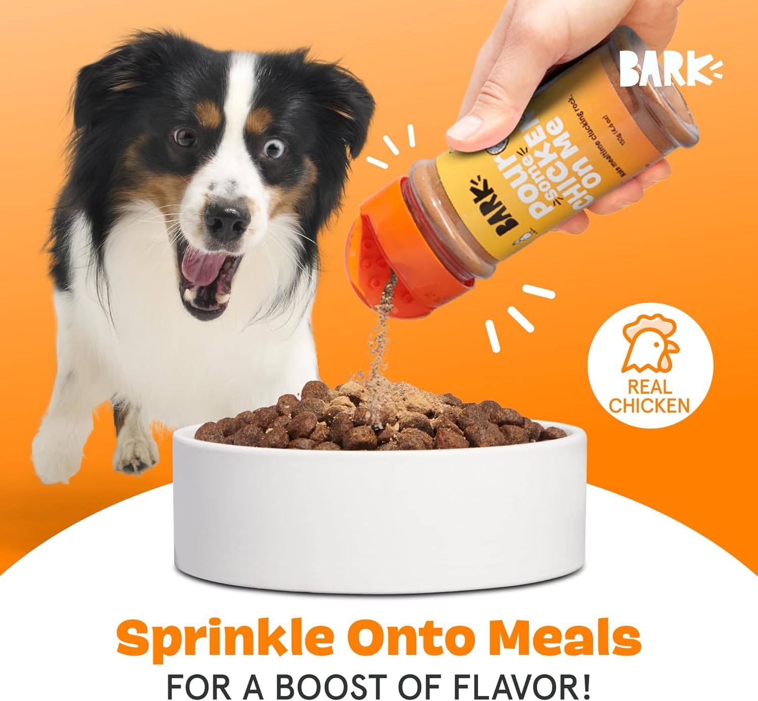 image:imageBarkbox Chicken Dog Treat Topper High Protein Ingredients for All Breeds Rosemary Extract for Large amp Small Breeds Elevate Dog Food Dining Shake amp Pour for Dog BowlsPour Some Chicken on Me
