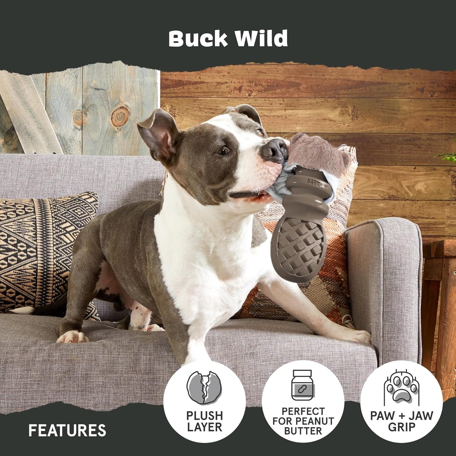 image:imageBarkbox Aurora Beast Super Chewer Dog Toy for Aggressive Chewers Durable Natural Rubber with Soft Exterior Built for Tough Play and LongLasting FunBuck Wild