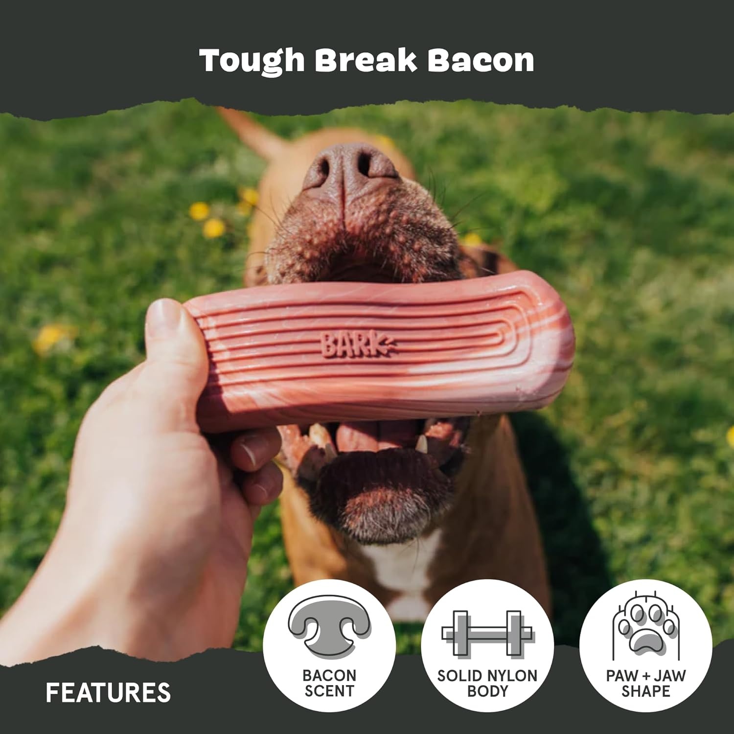 image:imageBarkbox Crinkle Fry Dog Toy for Large Dogs Super Tough Nylon Construction for Aggressive Chewers and Designed for Durable PlaytimeTough Break Bacon