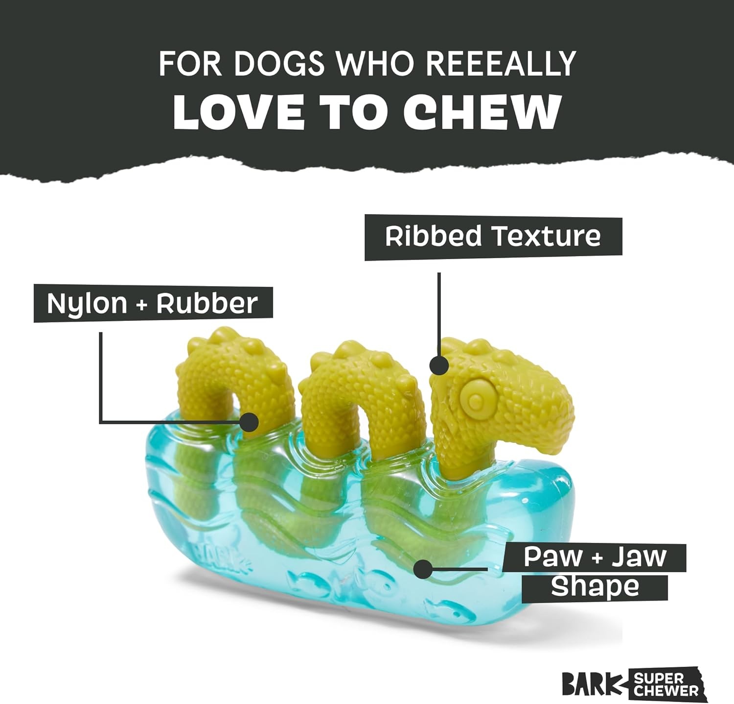 image:imageBarkbox Dogness Monster Super Chewer Dog Chew Toy Tough Dental Stimulating Toy for Aggressive Chewers LargeDog Ness Monster Large