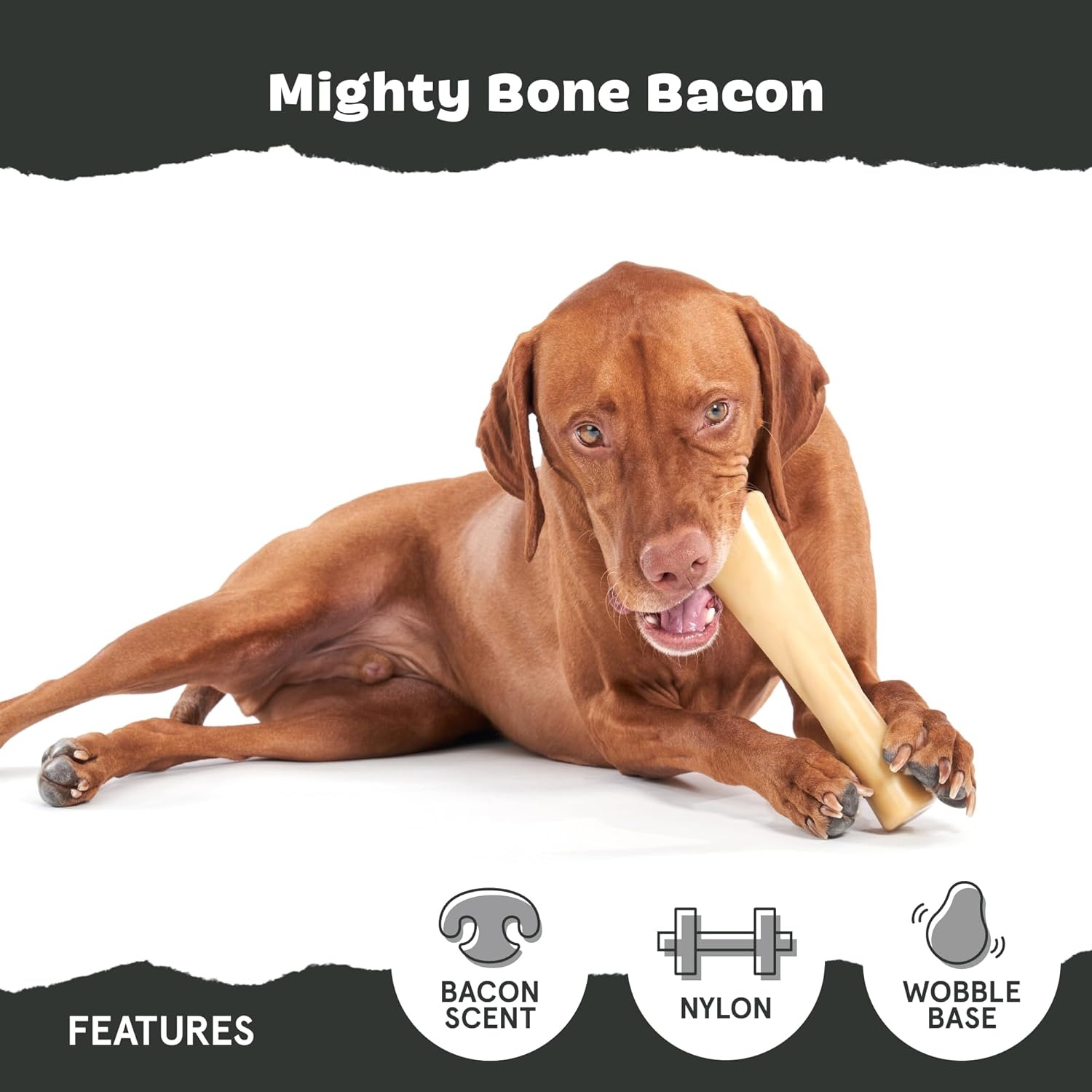 image:imageBarkbox Dogness Monster Super Chewer Dog Chew Toy Tough Dental Stimulating Toy for Aggressive Chewers LargeMighty Bone Bacon Large