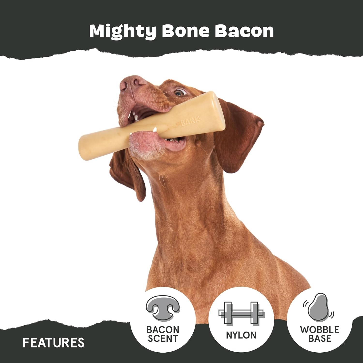 image:imageBarkbox Dogness Monster Super Chewer Dog Chew Toy Tough Dental Stimulating Toy for Aggressive Chewers LargeMighty Bone Bacon Small