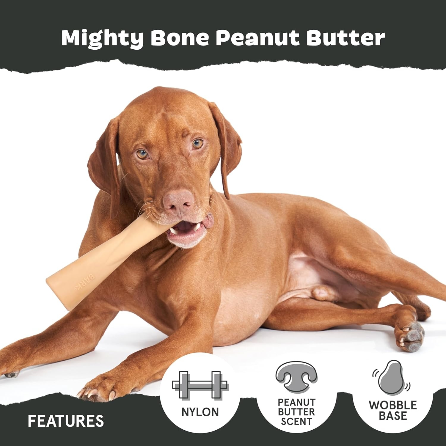 image:imageBarkbox Dogness Monster Super Chewer Dog Chew Toy Tough Dental Stimulating Toy for Aggressive Chewers LargeMighty Bone PB Large