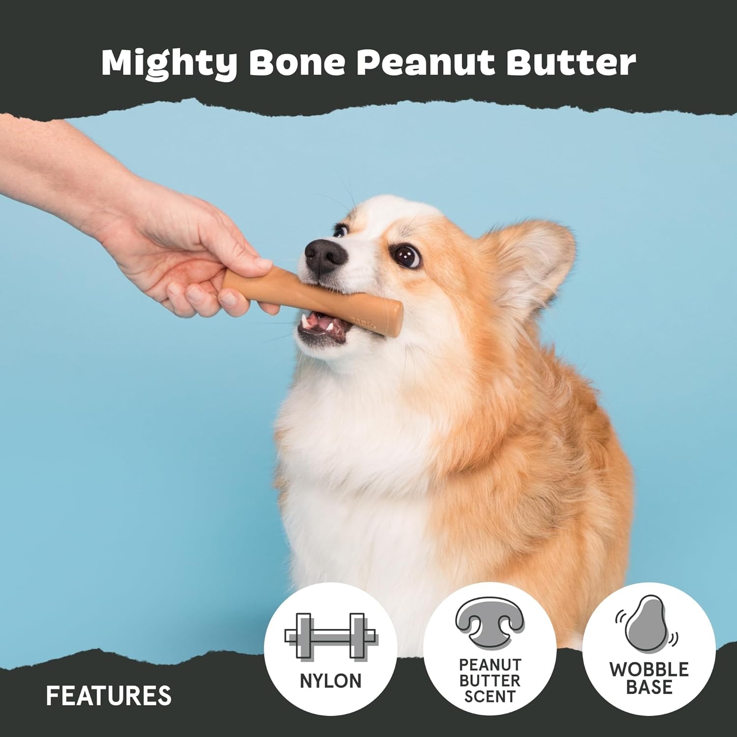 image:imageBarkbox Dogness Monster Super Chewer Dog Chew Toy Tough Dental Stimulating Toy for Aggressive Chewers LargeMighty Bone PB Small