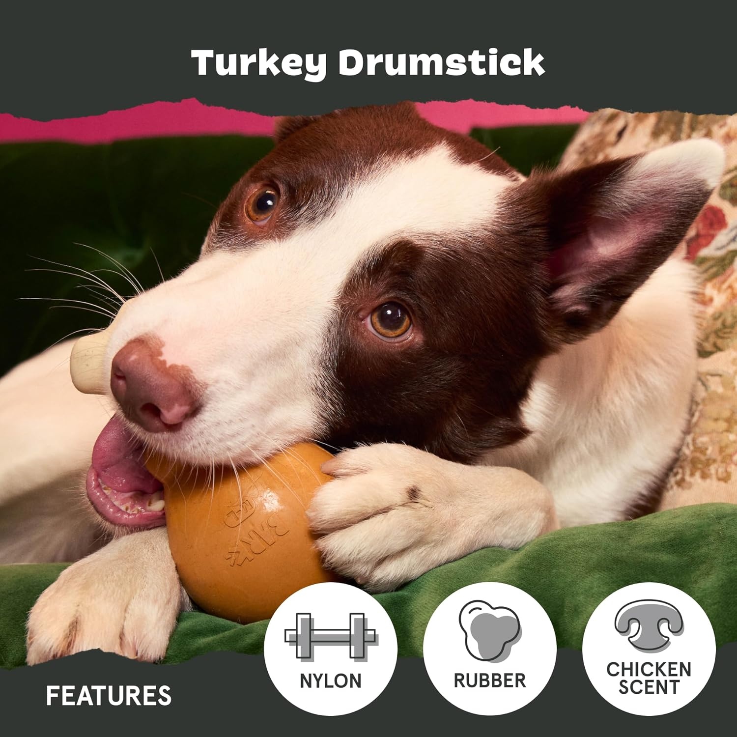 image:imageBarkbox Dogness Monster Super Chewer Dog Chew Toy Tough Dental Stimulating Toy for Aggressive Chewers LargeTurkey Day Drumstick Large