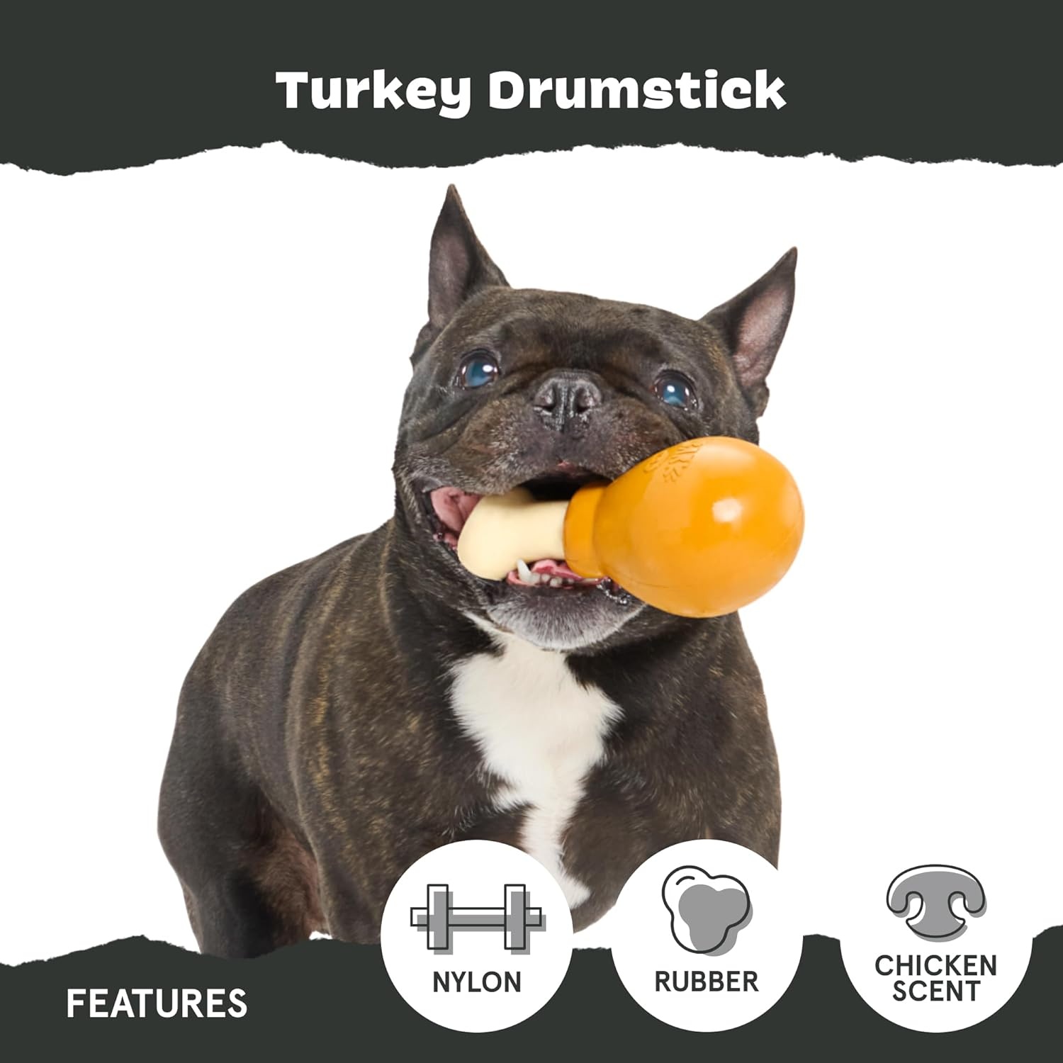 image:imageBarkbox Dogness Monster Super Chewer Dog Chew Toy Tough Dental Stimulating Toy for Aggressive Chewers LargeTurkey Day Drumstick Small