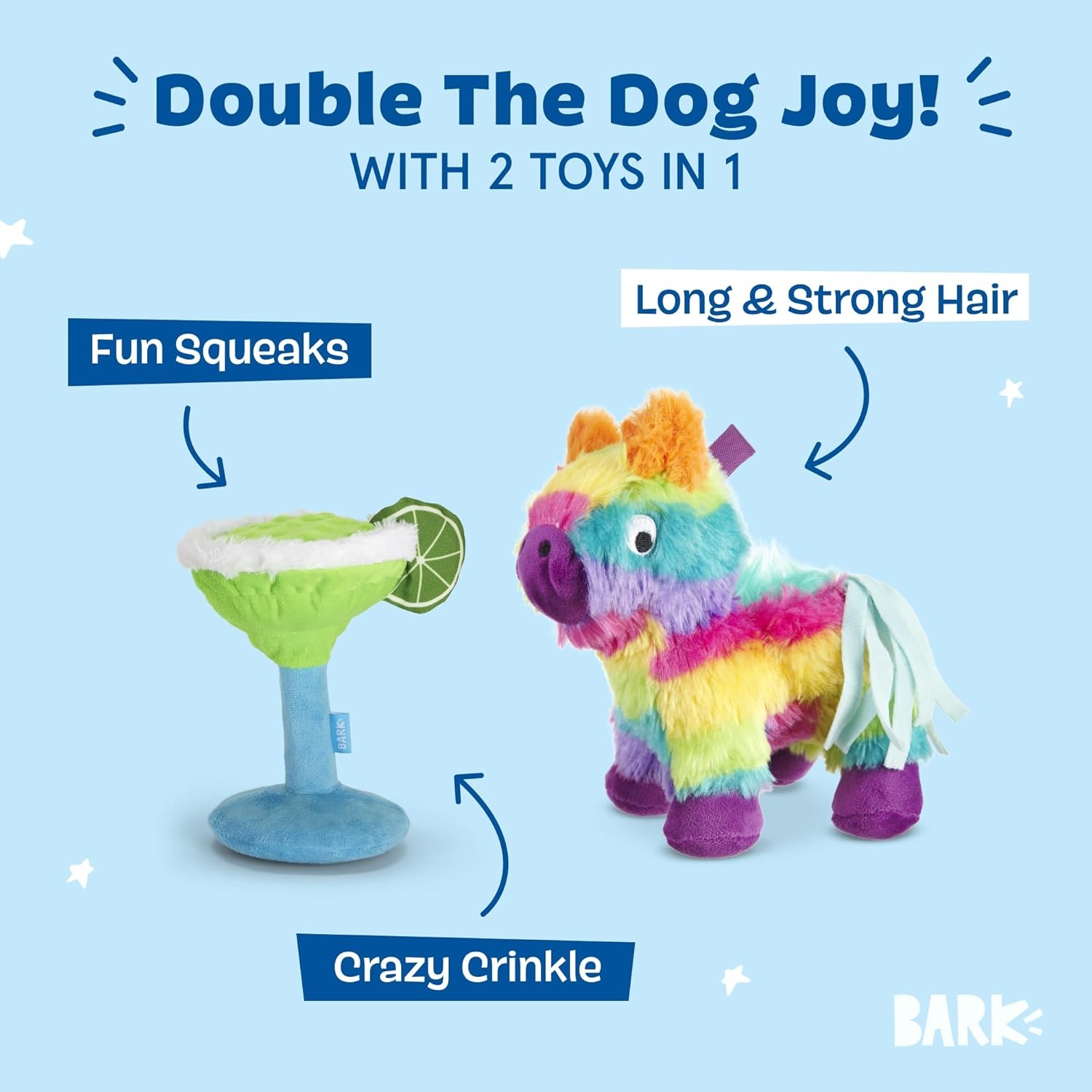 image:imageBarkbox Fiesta Party Bundle Squeaky Dog Toys Plush Chew Toys Puppy and Pet Toys for Small Dogs Full O Fluff Pinata amp Muy Squeaky MargaritaFiesta Bundle Small