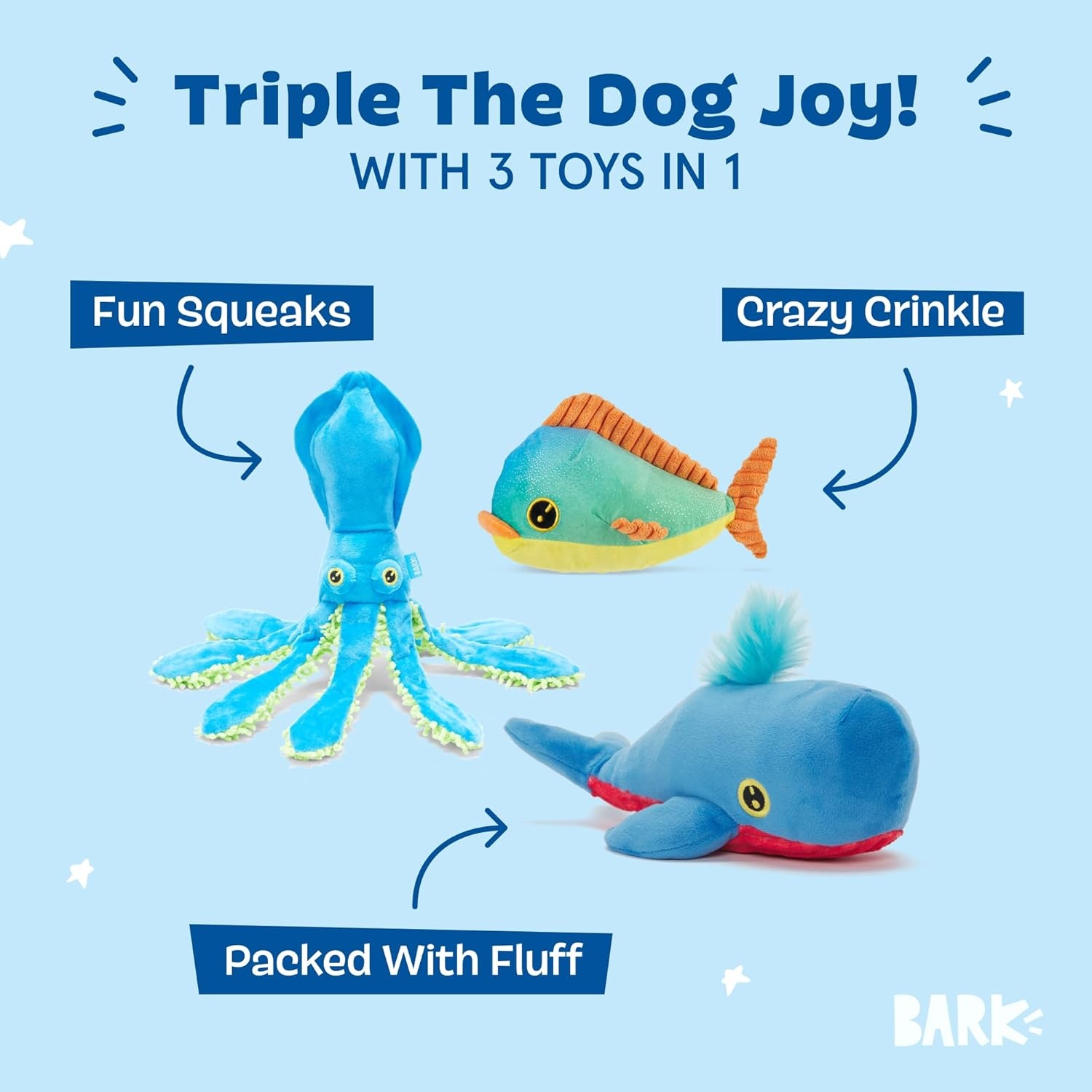 image:imageBarkbox Fiesta Party Bundle Squeaky Dog Toys Plush Chew Toys Puppy and Pet Toys for Small Dogs Full O Fluff Pinata amp Muy Squeaky MargaritaUnder the Sea Bundle Large