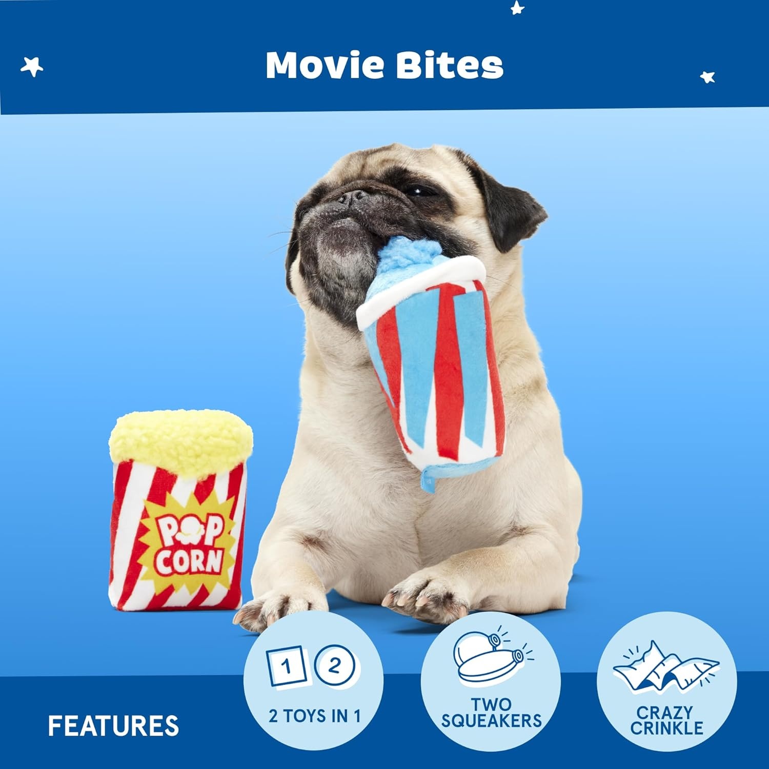 image:imageBarkbox Movie Bites Dog Toy Bundle Squeaky Dog Toys Plush Dog Toys Puppy and Pet Toys for Small DogsMovie Bites