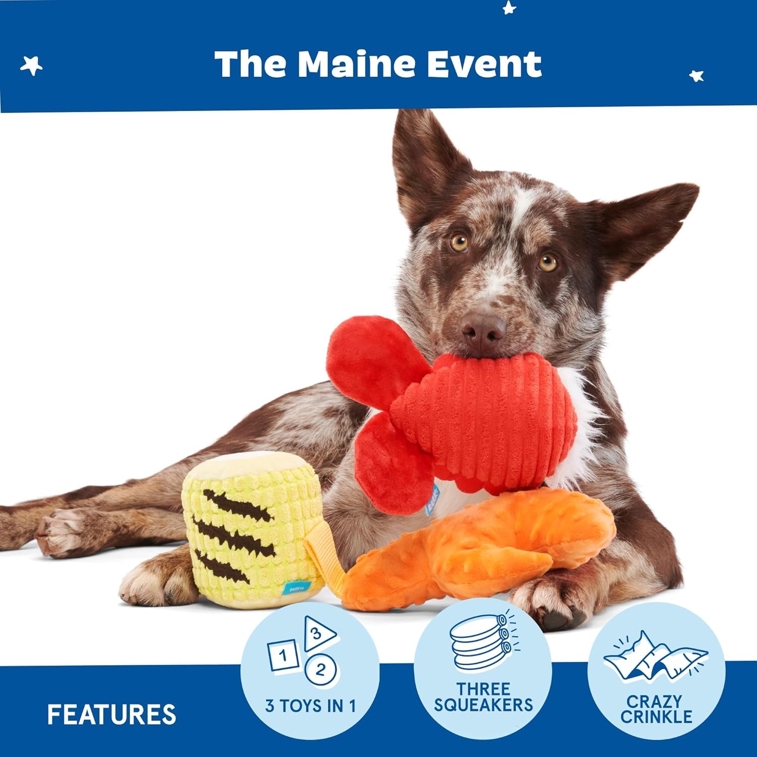 image:imageBarkbox Movie Bites Dog Toy Bundle Squeaky Dog Toys Plush Dog Toys Puppy and Pet Toys for Small DogsThe Maine Event