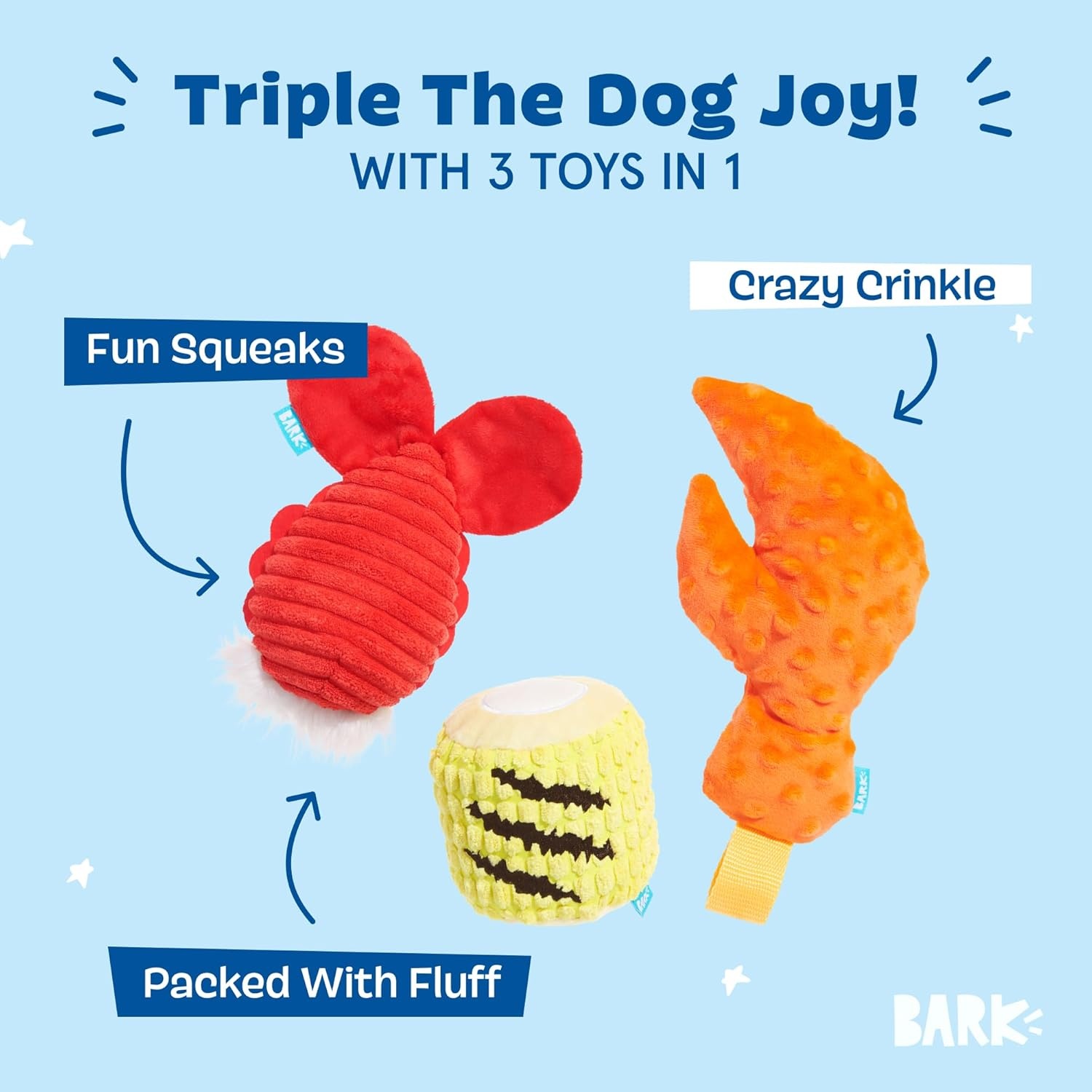 image:imageBarkbox Movie Bites Dog Toy Bundle Squeaky Dog Toys Plush Dog Toys Puppy and Pet Toys for Small DogsThe Maine Event