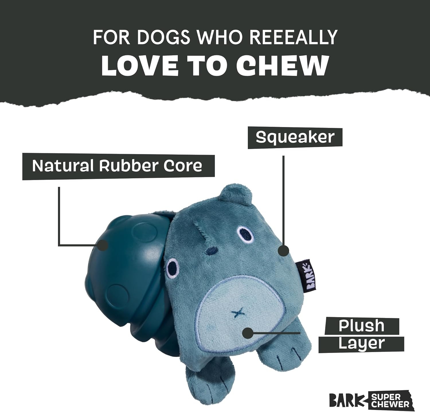 image:imageBarkbox Super Chewer Rad Herring Hard Core Toy with Rip Away Plush for Aggressive Chewers MediumGrey Bear Large