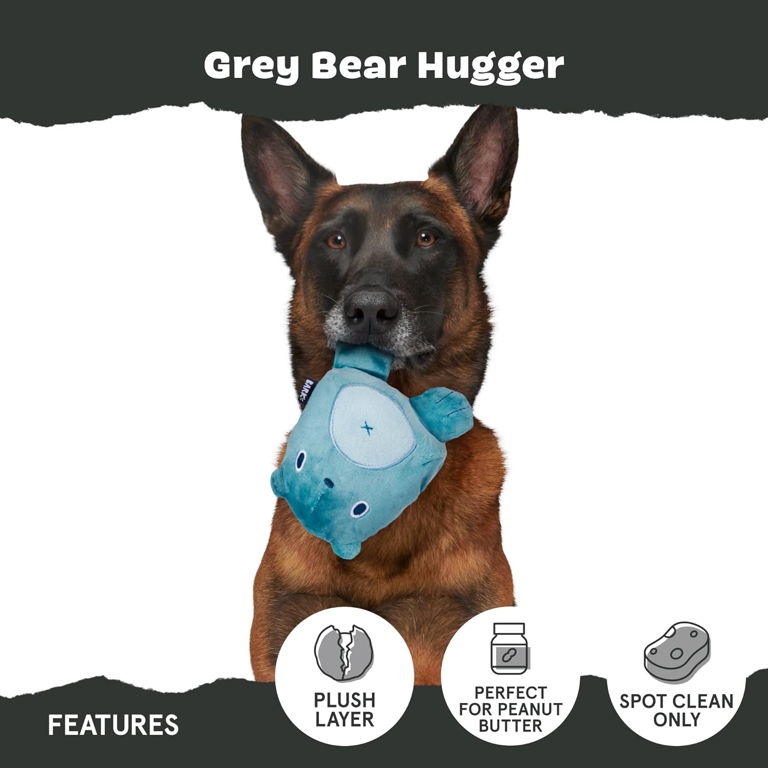 image:imageBarkbox Super Chewer Rad Herring Hard Core Toy with Rip Away Plush for Aggressive Chewers MediumGrey Bear Large