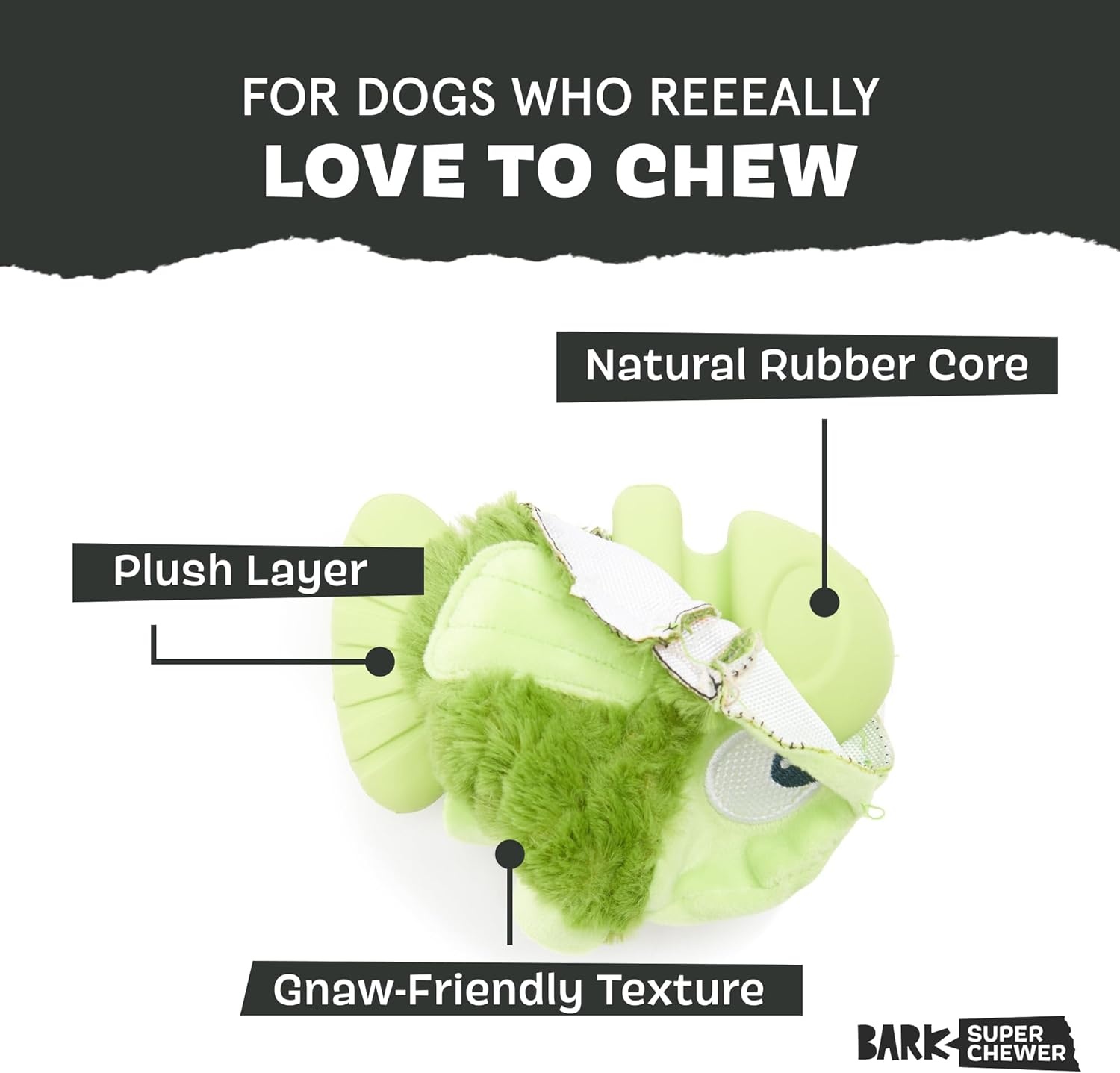 image:imageBarkbox Super Chewer Tough Dog Chew Toys for Aggressive Chewers Plush 2 Toys in 1 Drop the Bass SmallBass Small