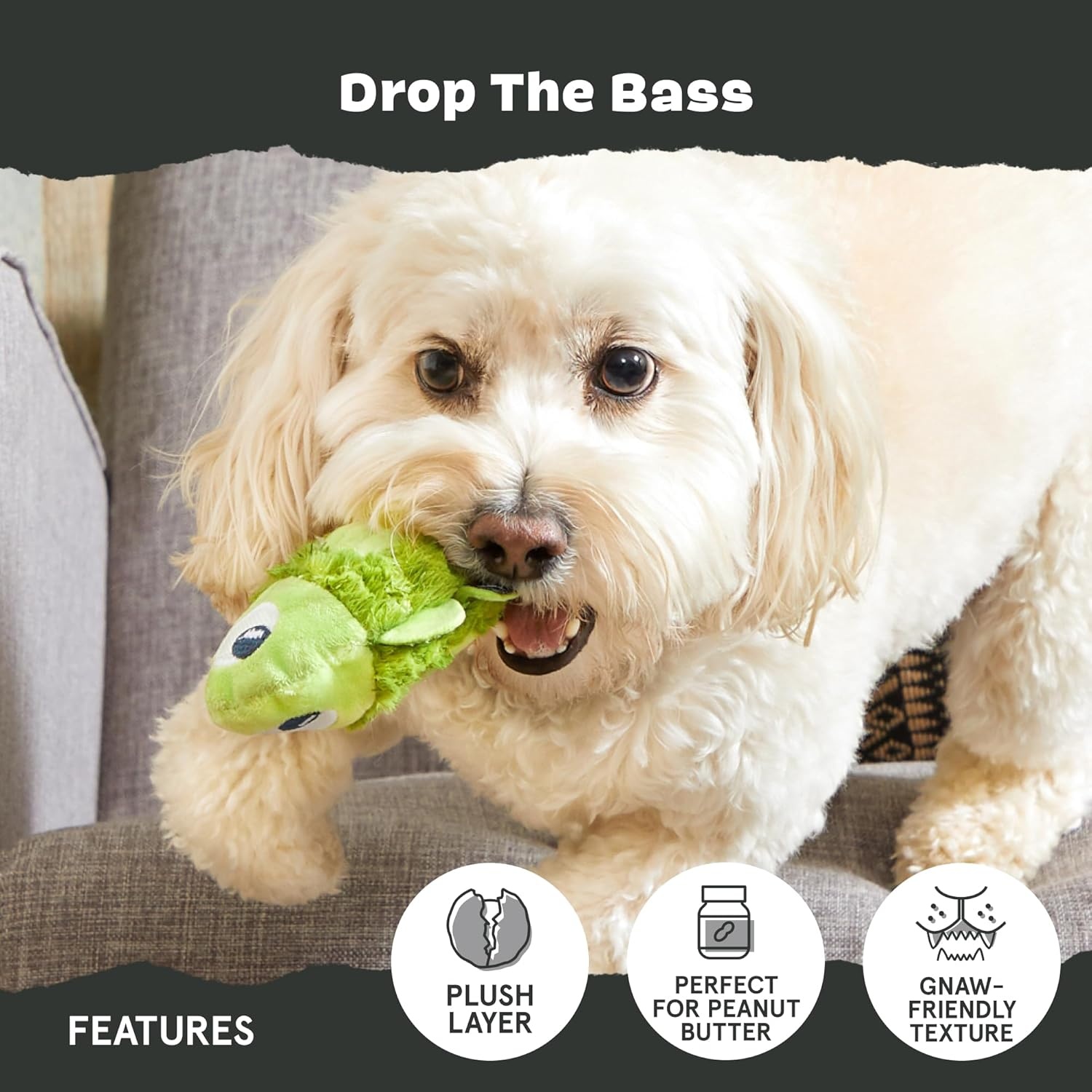image:imageBarkbox Super Chewer Tough Dog Chew Toys for Aggressive Chewers Plush 2 Toys in 1 Drop the Bass SmallBass Small