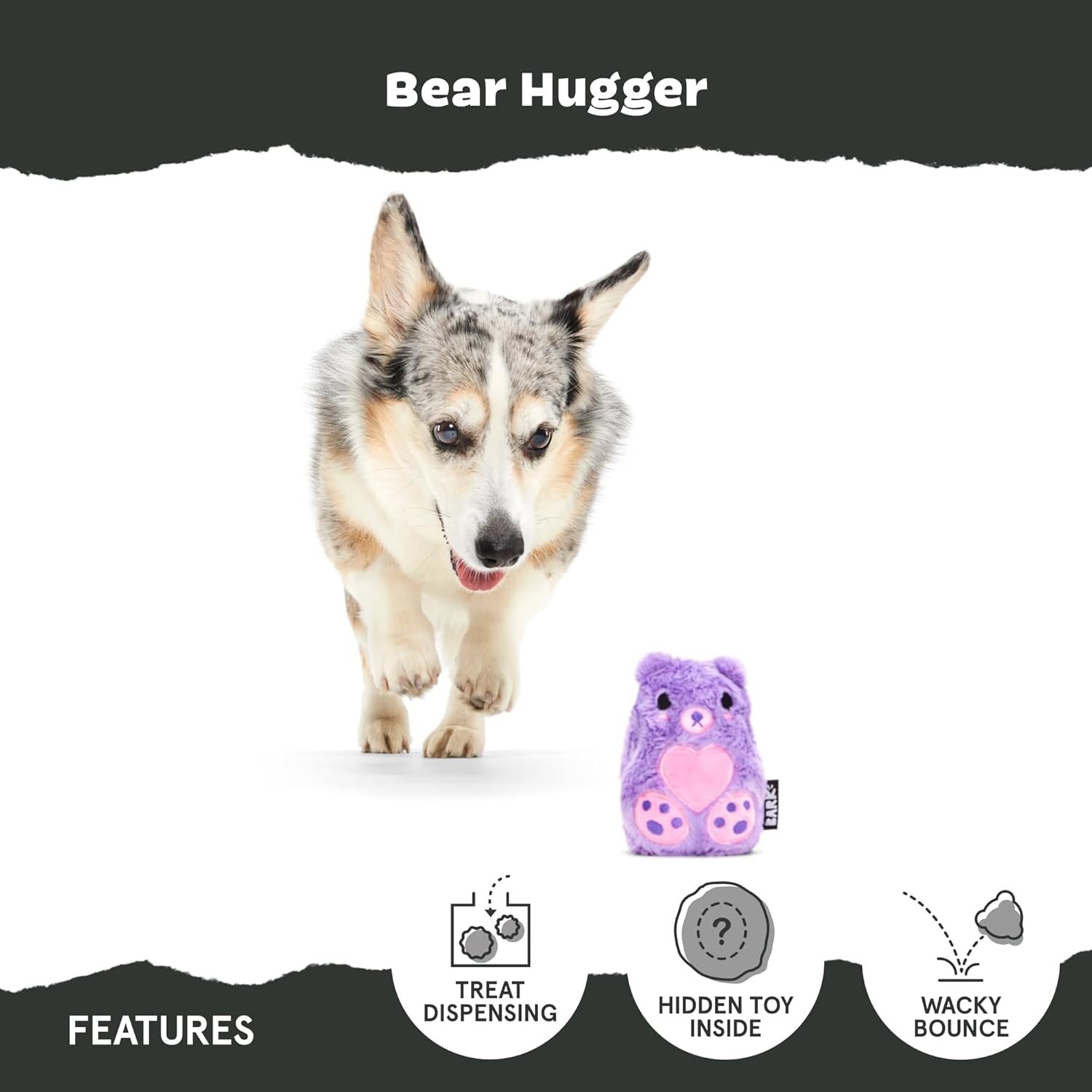 image:imageBarkbox Super Chewer Tough Dog Chew Toys for Aggressive Chewers Plush 2 Toys in 1 Drop the Bass SmallBear Hugger