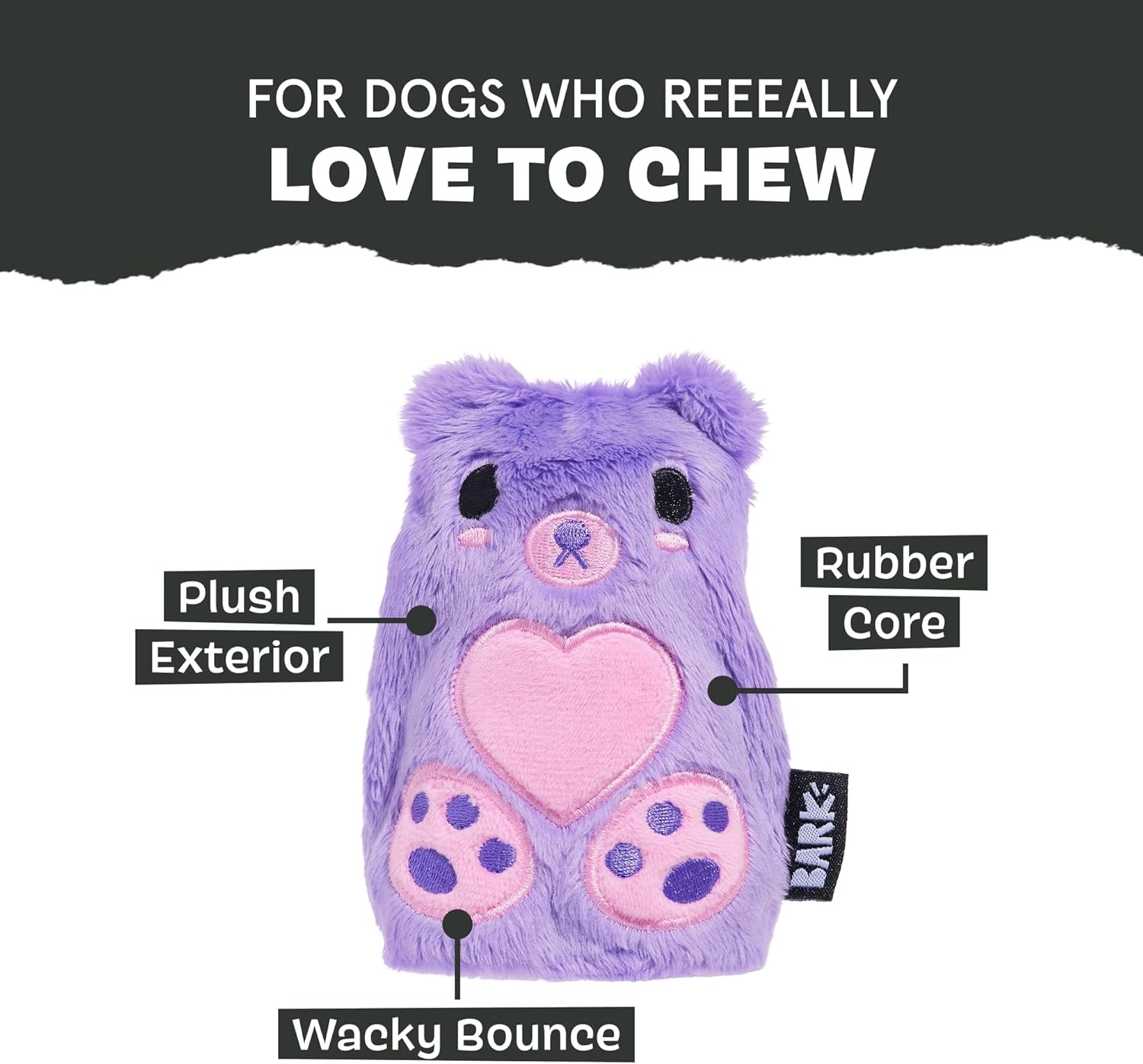 image:imageBarkbox Super Chewer Tough Dog Chew Toys for Aggressive Chewers Plush 2 Toys in 1 Drop the Bass SmallBear Hugger