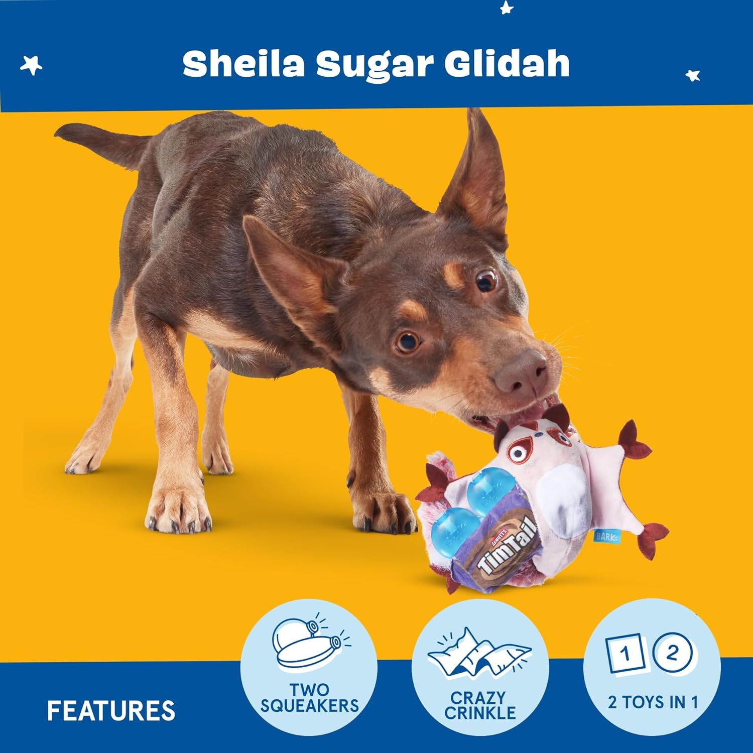 image:imageBarkbox Super Chewer Tough Dog Chew Toys for Aggressive Chewers Plush 2 Toys in 1 Drop the Bass SmallSheila Sugar GlidahSmall