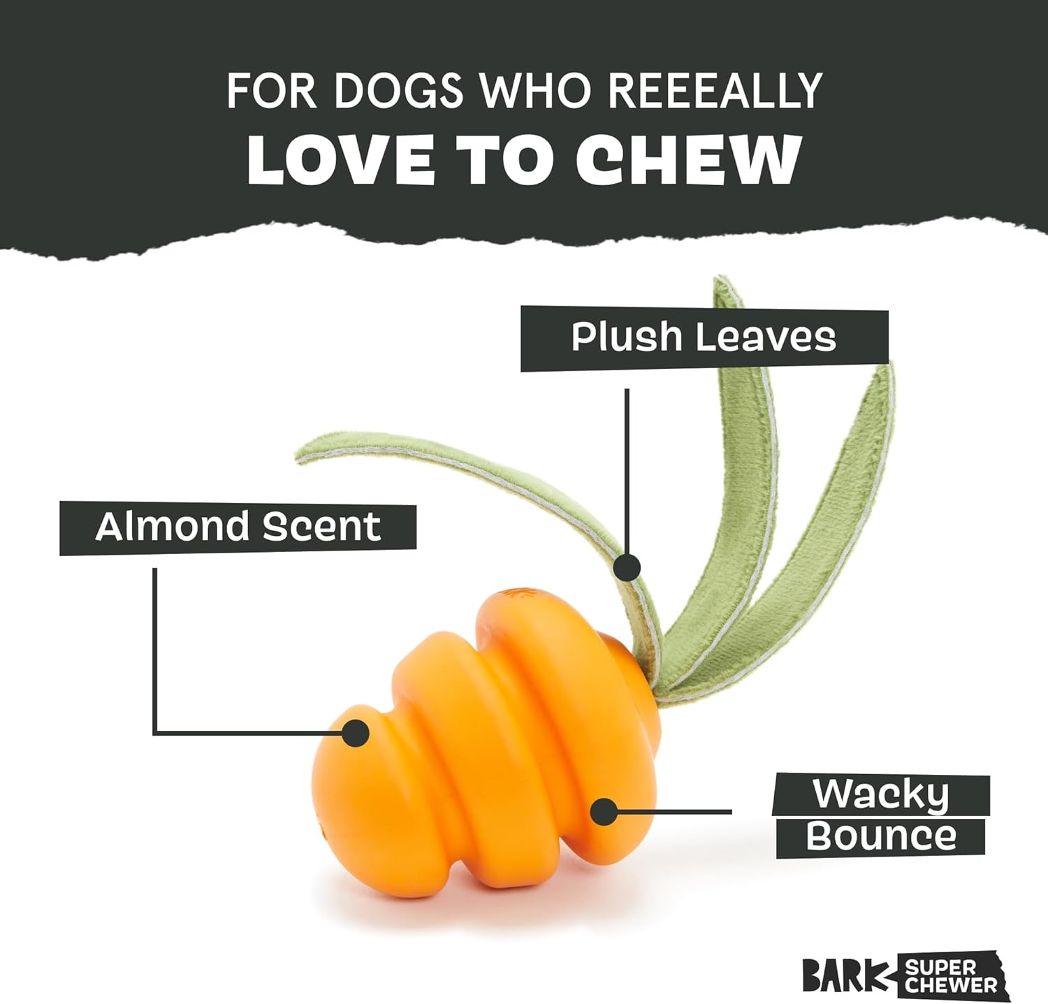 image:imageBarkbox Super Chewer Tough Dog Chew Toys for Aggressive Chewers Treat Dispensing Carrot SmallDeep Roots Carrot Small