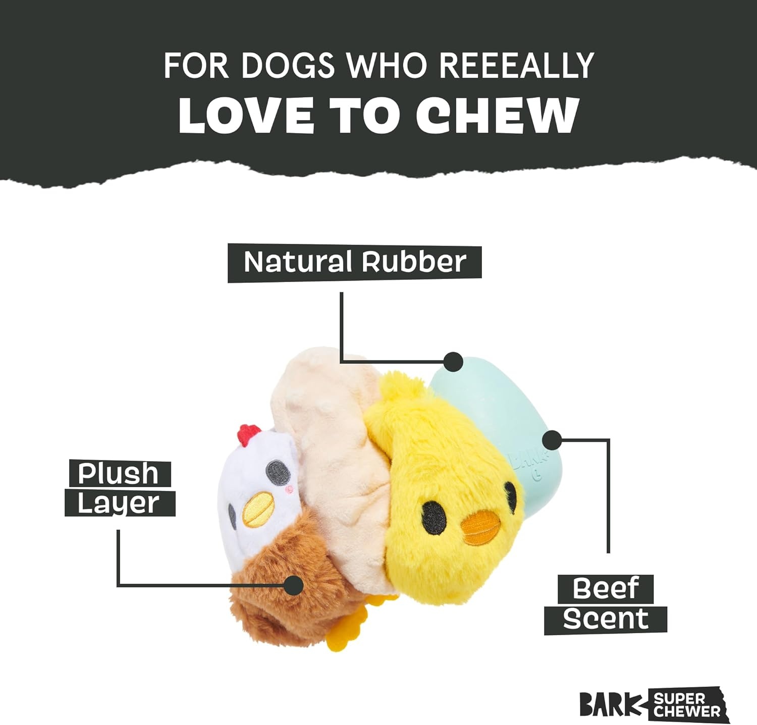 image:imageBarkbox Torbert The Troll Dog Toy for Small Dogs Natural Rubber with Wacky Bounce Perfect for Aggressive Chewers and LongLasting PlaytimeHatch Me If You Can