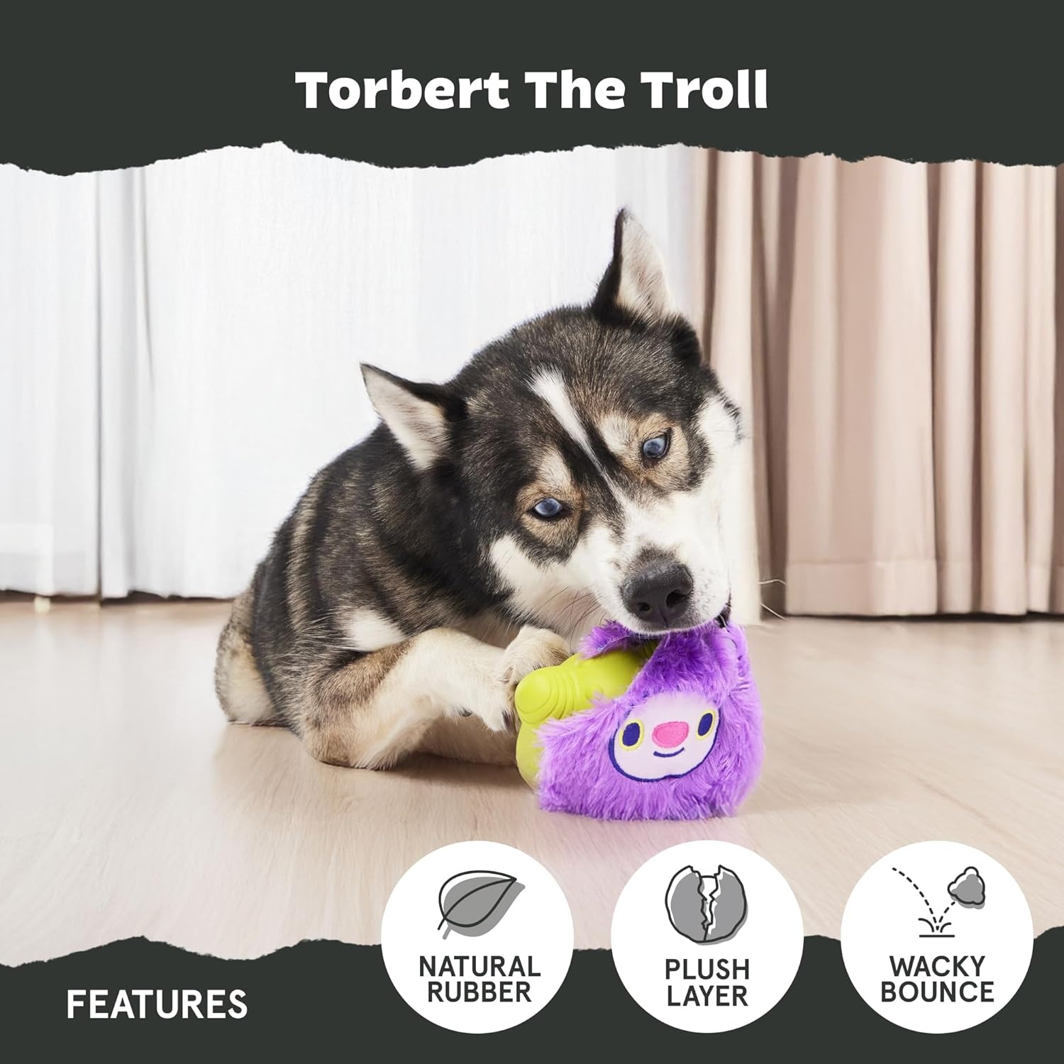 image:imageBarkbox Torbert The Troll Dog Toy for Small Dogs Natural Rubber with Wacky Bounce Perfect for Aggressive Chewers and LongLasting PlaytimeTorbert The TrollLarge