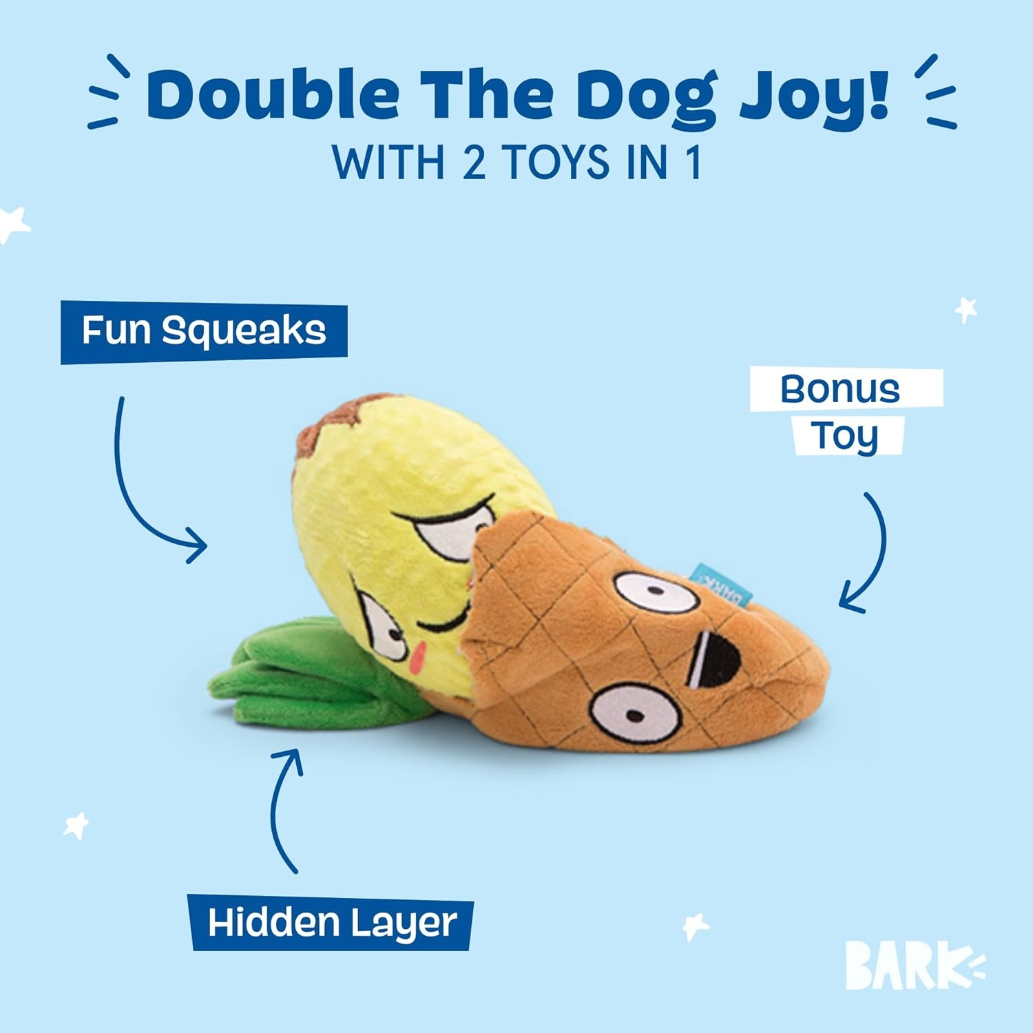 image:imageBarkbox Dog Toy 2 in 1 Interactive Plush Exterior with Squeaker amp Crinkle Material Tearable Dog Toy with Squeaky Spikey Ball Inside Ideal for Toy Destroyers Penny The Pineapple Small
