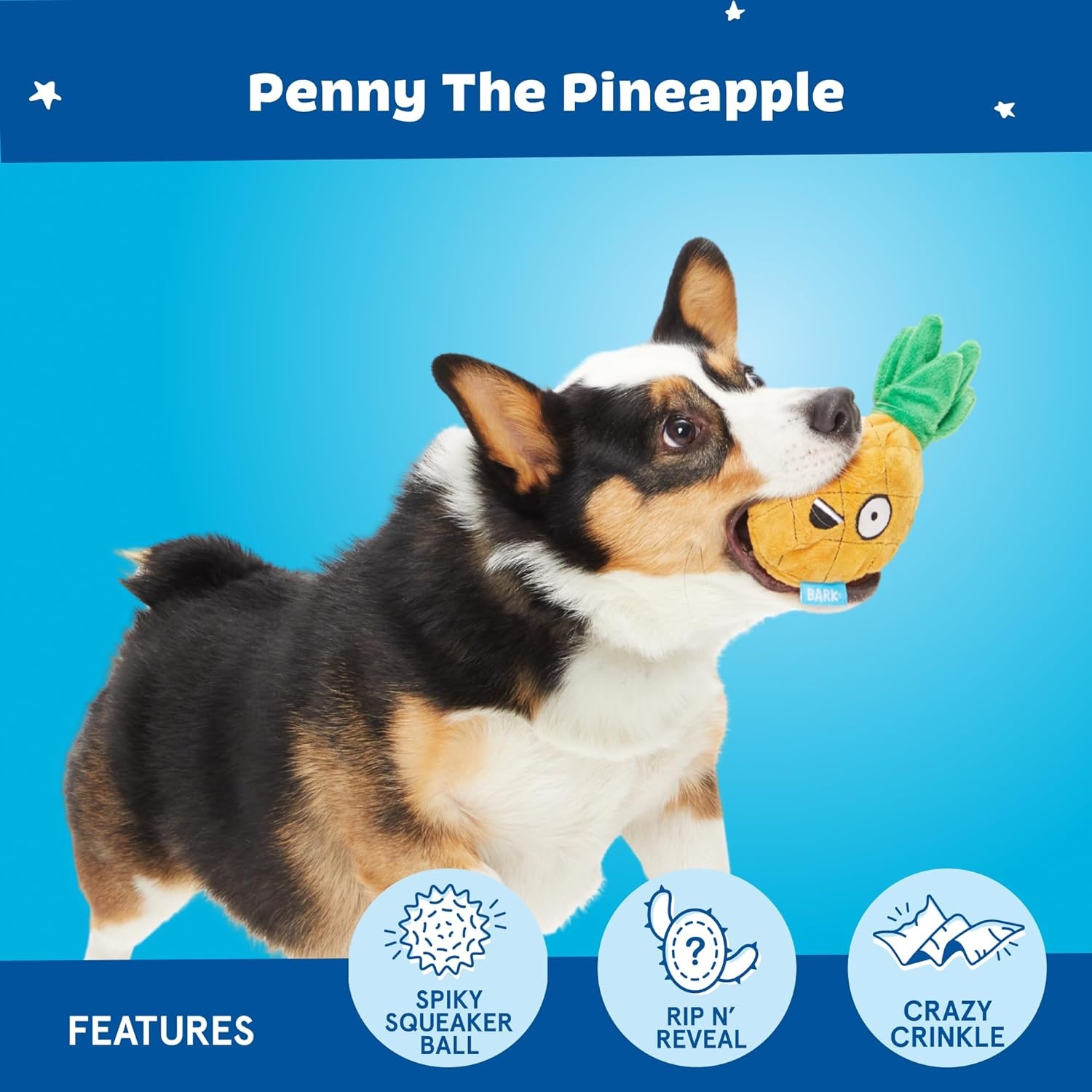 image:imageBarkbox Dog Toy 2 in 1 Interactive Plush Exterior with Squeaker amp Crinkle Material Tearable Dog Toy with Squeaky Spikey Ball Inside Ideal for Toy Destroyers Penny The Pineapple Small
