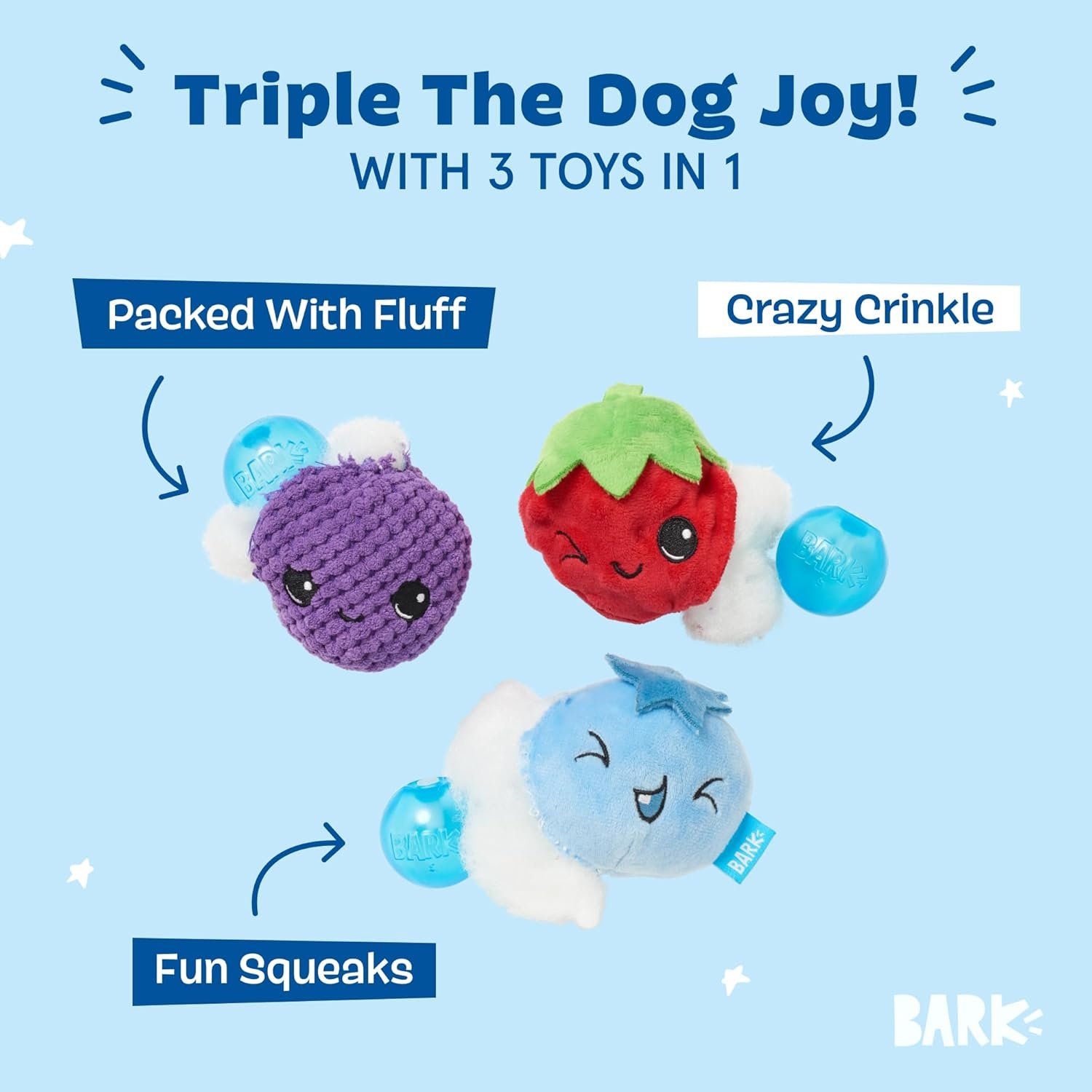 image:imageBarkbox Drool Ranch Chips 3in1 Interactive Plush Dog Toy Squeaky Dog Toys with Crinkle Bag for Small to Medium Dogs and PuppiesWild Berry