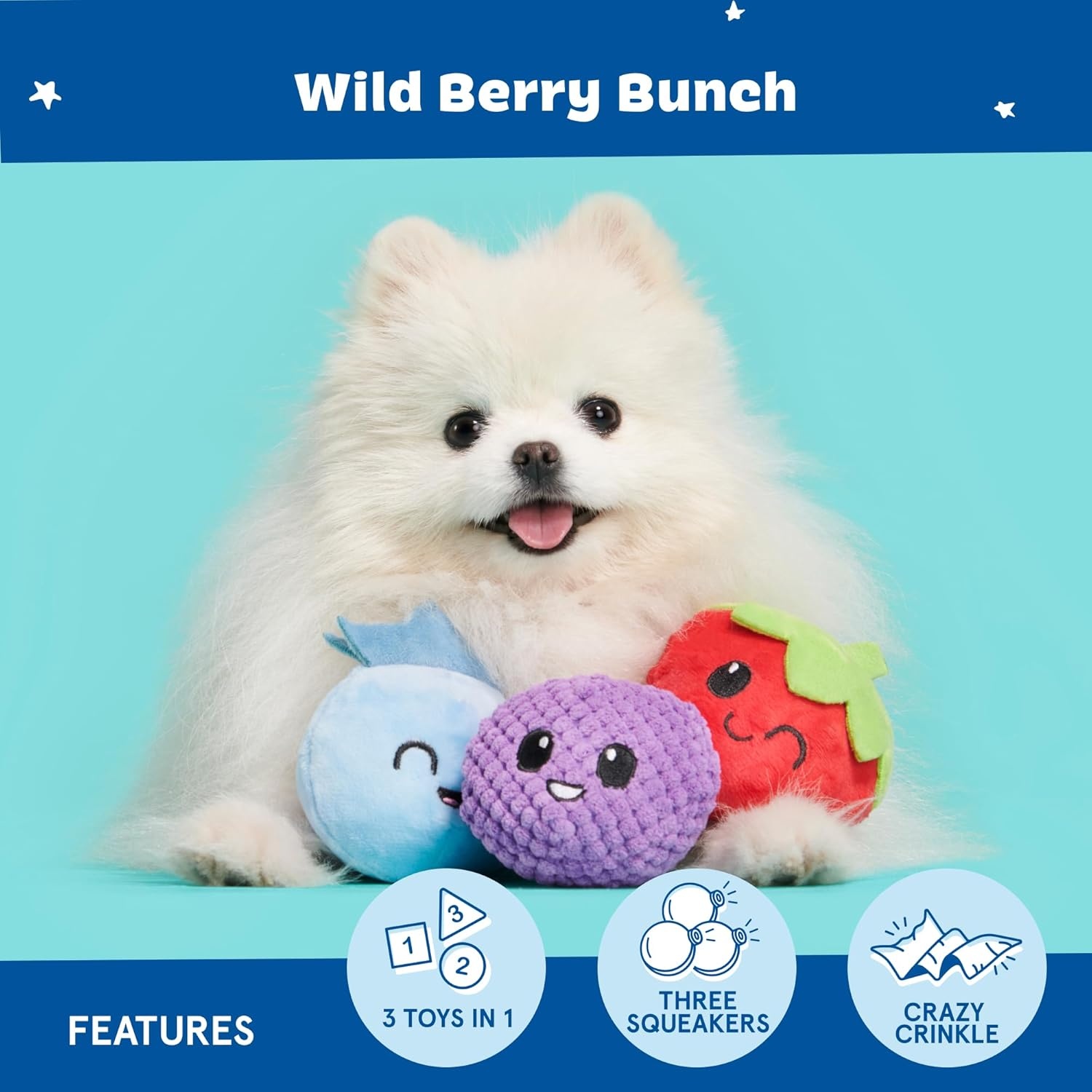 image:imageBarkbox Drool Ranch Chips 3in1 Interactive Plush Dog Toy Squeaky Dog Toys with Crinkle Bag for Small to Medium Dogs and PuppiesWild Berry
