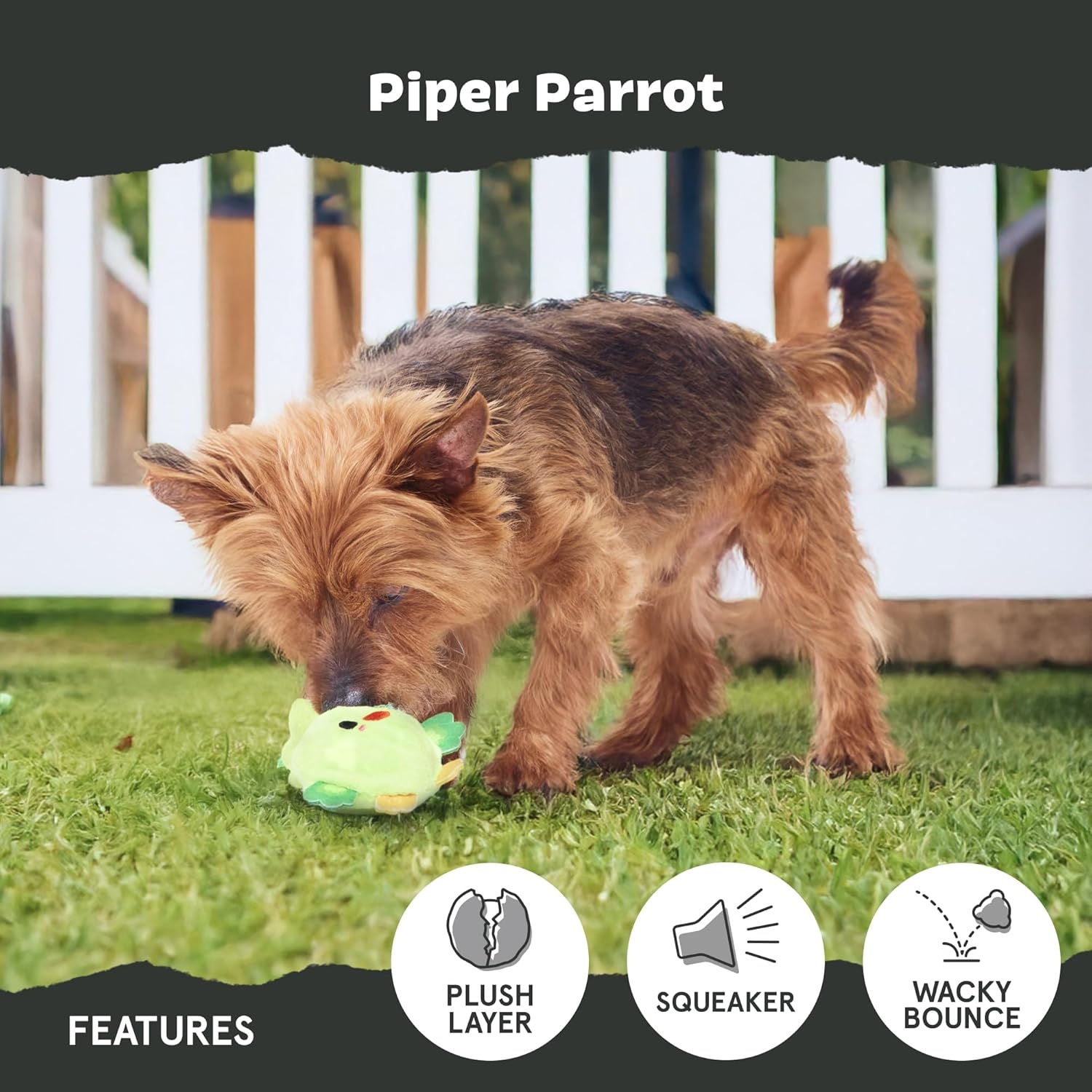 image:imageBarkbox Grateful Ted Dog Toy for Medium Dogs StrawberryScented Rip amp Reveal Toy for Determined Chewers and Interactive PlaytimePiper Parrot