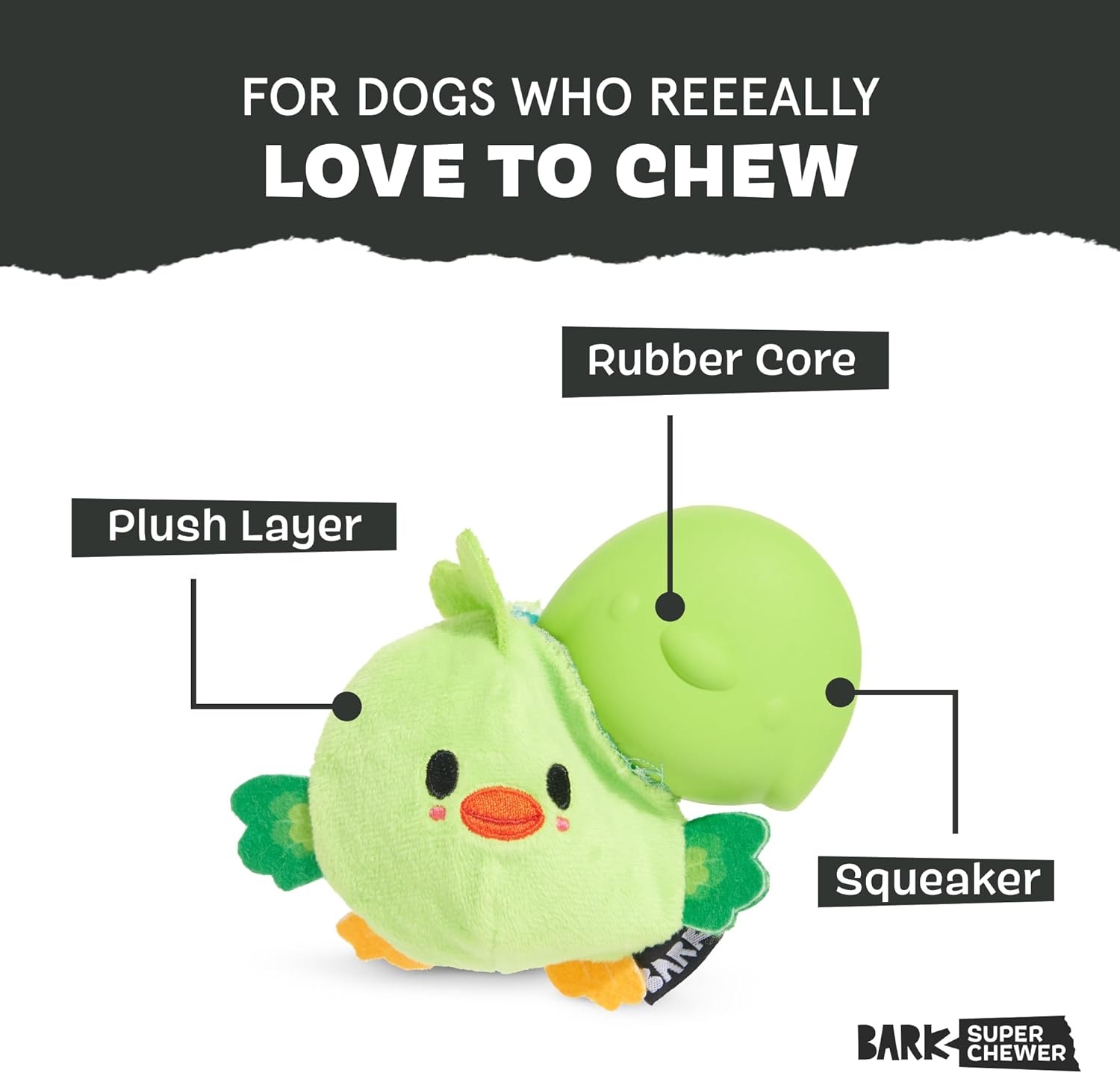 image:imageBarkbox Grateful Ted Dog Toy for Medium Dogs StrawberryScented Rip amp Reveal Toy for Determined Chewers and Interactive PlaytimePiper Parrot