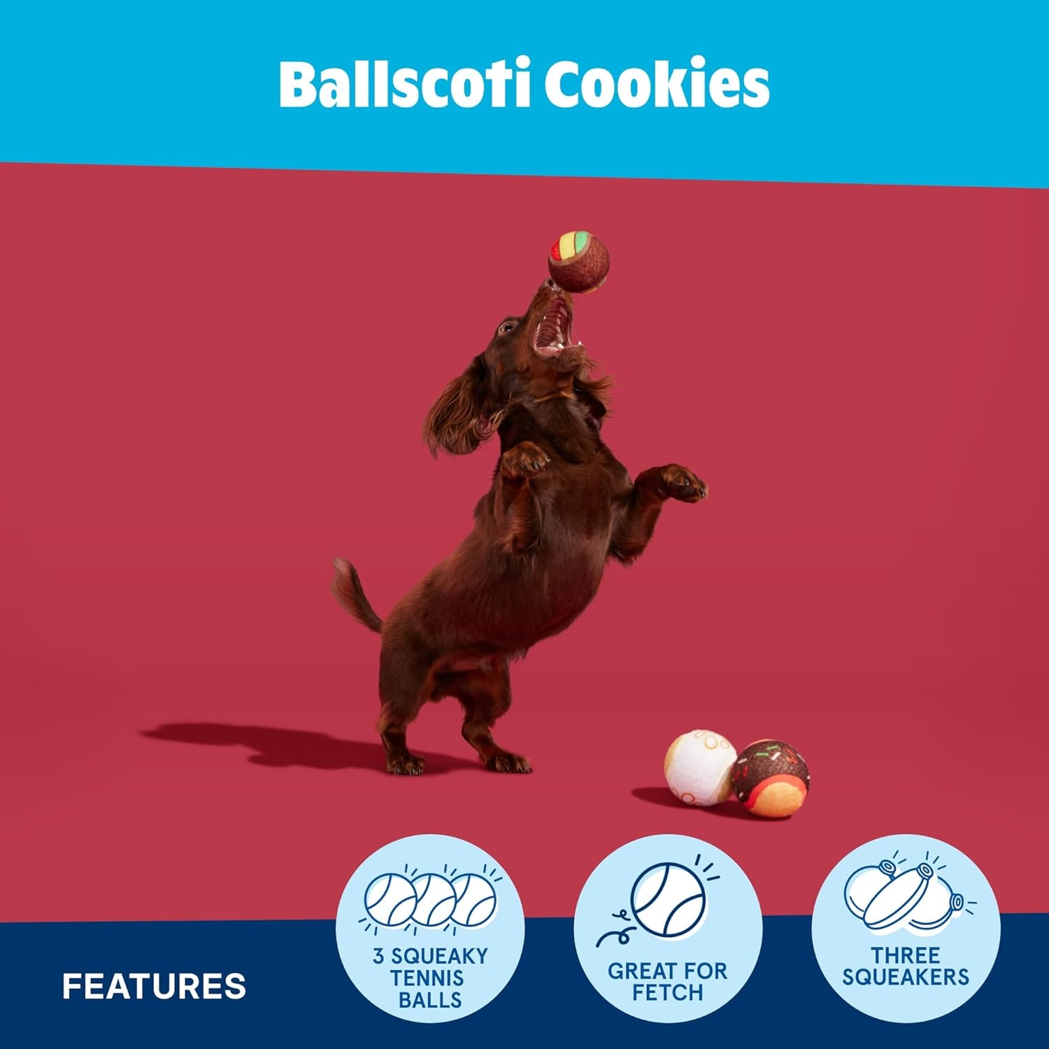 image:imageBarkbox Ballscoti Cookies Rubber Tennis Balls for Dogs amp Puppies ItalianInspired Trio of Squeaky Fetch Balls for Bounce Chase amp Play Durable Engaging amp Fun for Playful PupsBallscoti