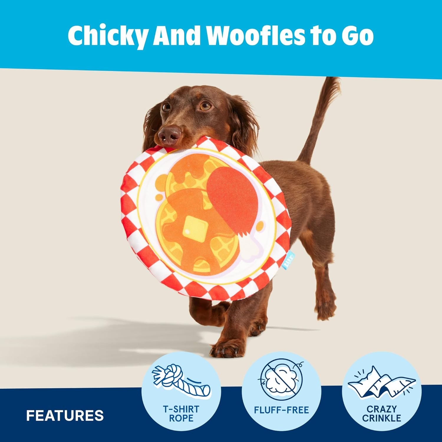 image:imageBarkbox Slobbermelon Fetch Flying Disc Dog Toy FluffFree Crinkle Disc with TShirt Rope Edge Durable Fetch amp Tug Toy for Dogs amp PuppiesChicky and Woofles To Go