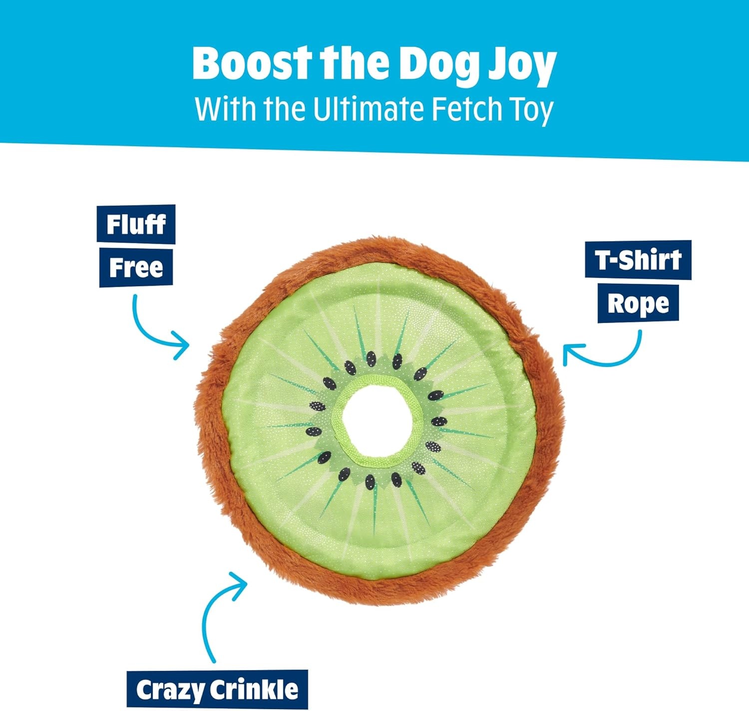 image:imageBarkbox Slobbermelon Fetch Flying Disc Dog Toy FluffFree Crinkle Disc with TShirt Rope Edge Durable Fetch amp Tug Toy for Dogs amp PuppiesKiweeeee