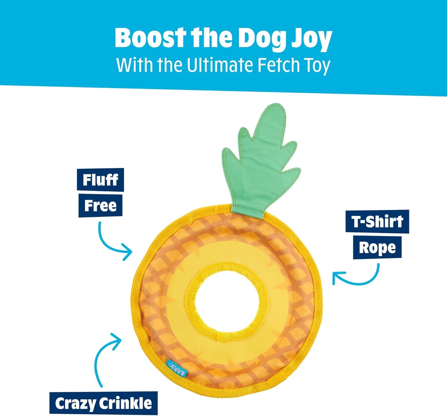 image:imageBarkbox Slobbermelon Fetch Flying Disc Dog Toy FluffFree Crinkle Disc with TShirt Rope Edge Durable Fetch amp Tug Toy for Dogs amp PuppiesPineapple Fling