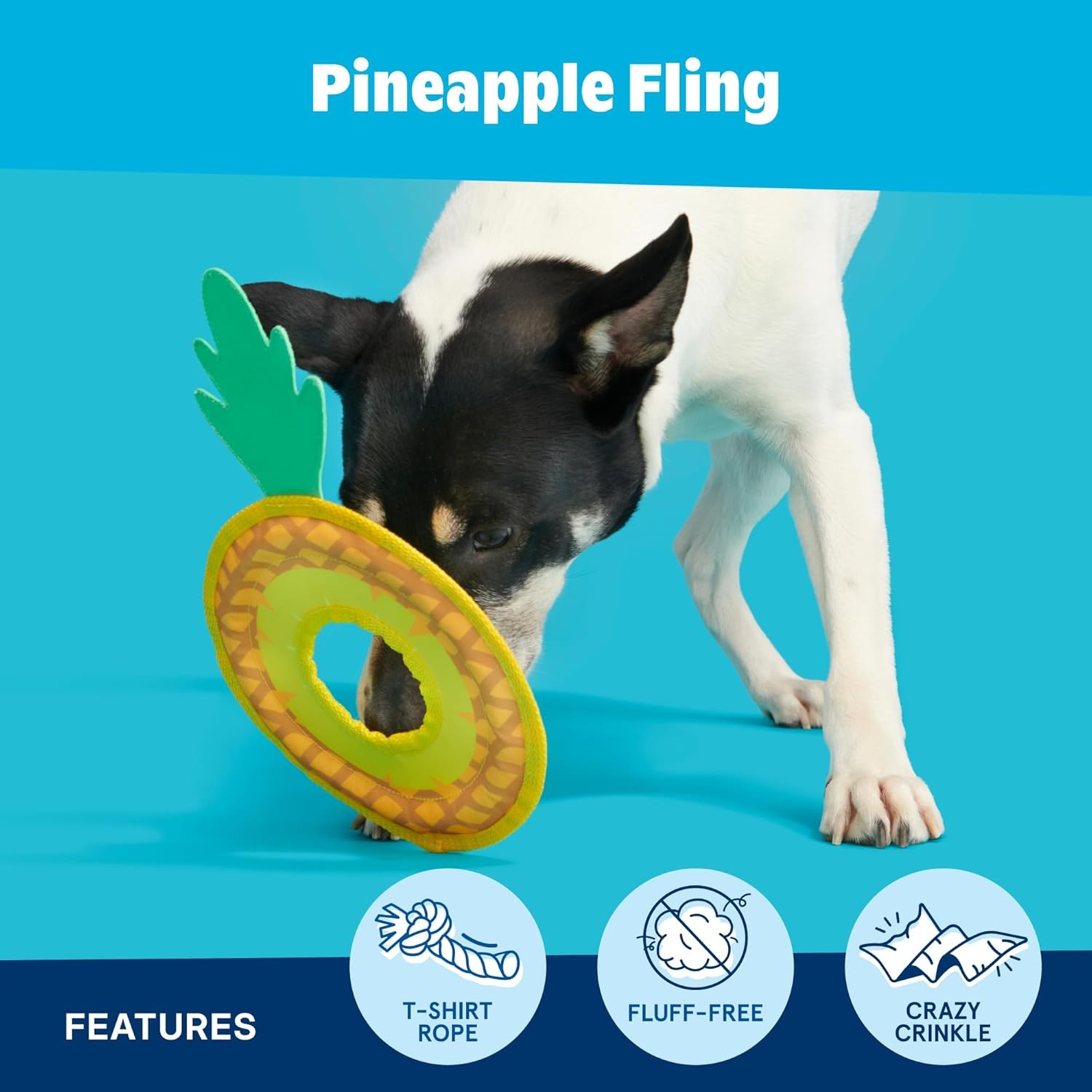 image:imageBarkbox Slobbermelon Fetch Flying Disc Dog Toy FluffFree Crinkle Disc with TShirt Rope Edge Durable Fetch amp Tug Toy for Dogs amp PuppiesPineapple Fling