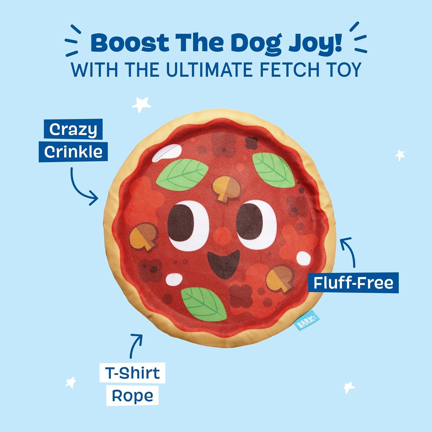image:imageBarkbox Slobbermelon Fetch Flying Disc Dog Toy FluffFree Crinkle Disc with TShirt Rope Edge Durable Fetch amp Tug Toy for Dogs amp PuppiesSignore Pizza Face