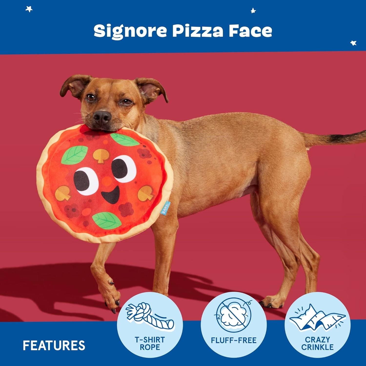 image:imageBarkbox Slobbermelon Fetch Flying Disc Dog Toy FluffFree Crinkle Disc with TShirt Rope Edge Durable Fetch amp Tug Toy for Dogs amp PuppiesSignore Pizza Face