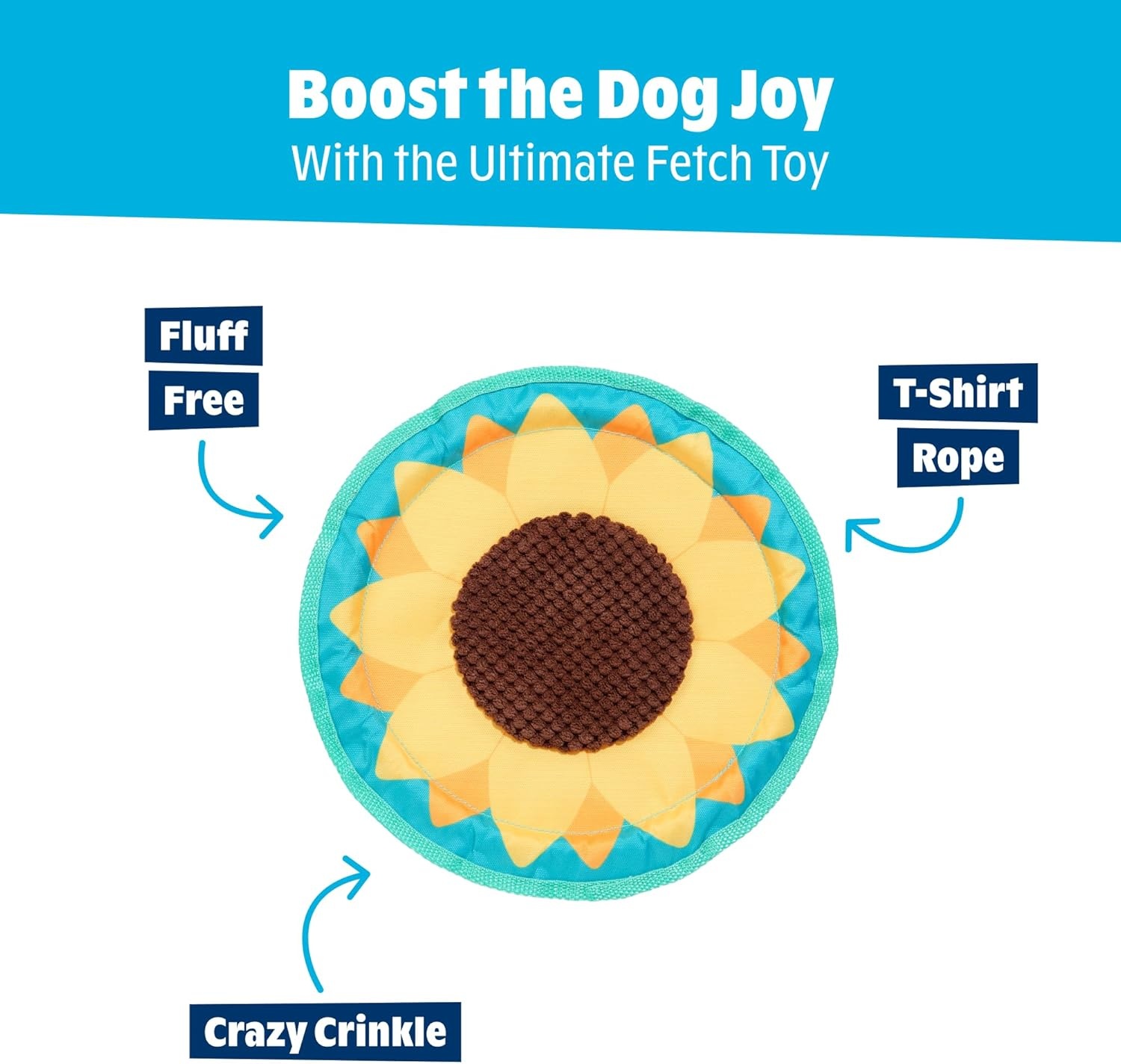image:imageBarkbox Slobbermelon Fetch Flying Disc Dog Toy FluffFree Crinkle Disc with TShirt Rope Edge Durable Fetch amp Tug Toy for Dogs amp PuppiesSunflower Flinger