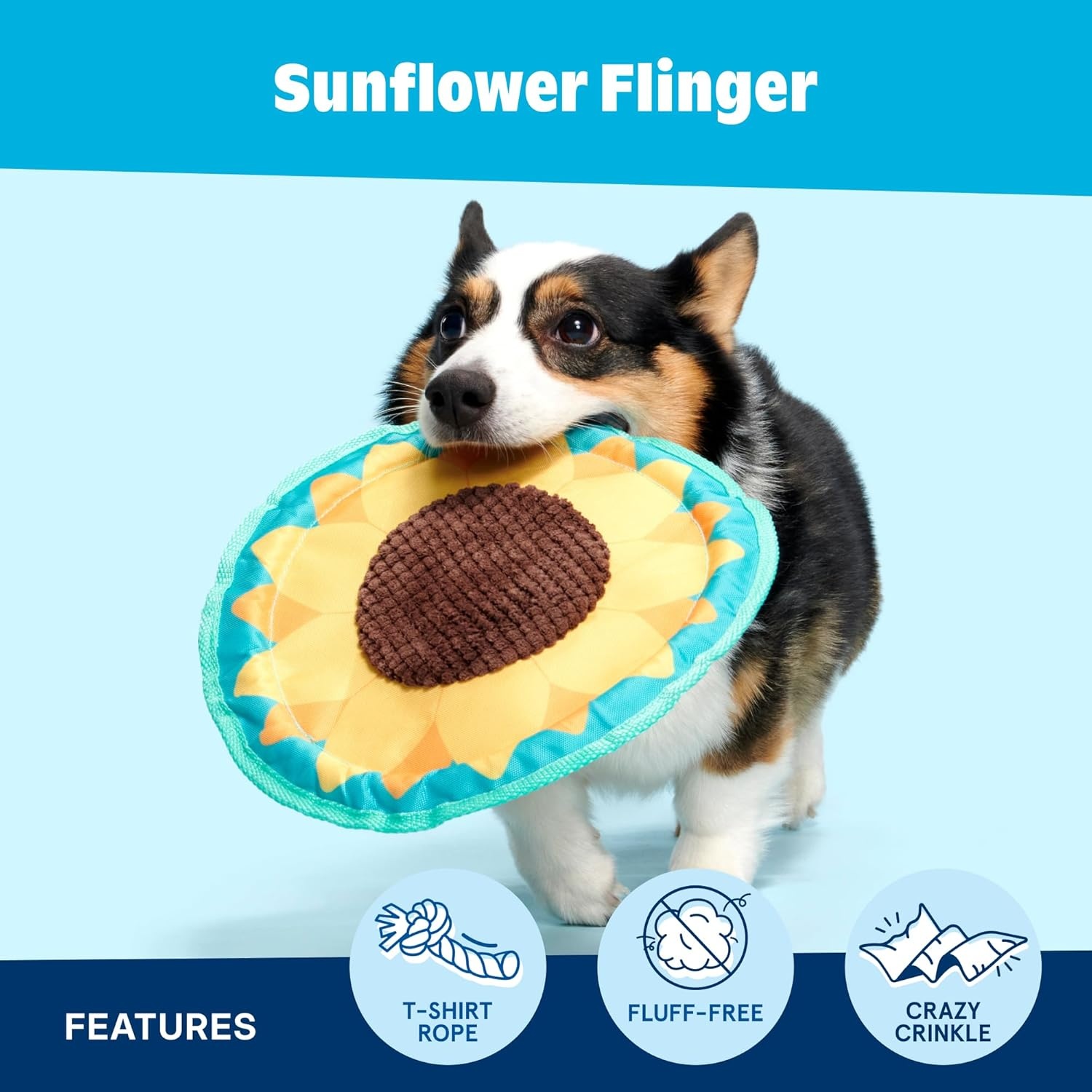 image:imageBarkbox Slobbermelon Fetch Flying Disc Dog Toy FluffFree Crinkle Disc with TShirt Rope Edge Durable Fetch amp Tug Toy for Dogs amp PuppiesSunflower Flinger